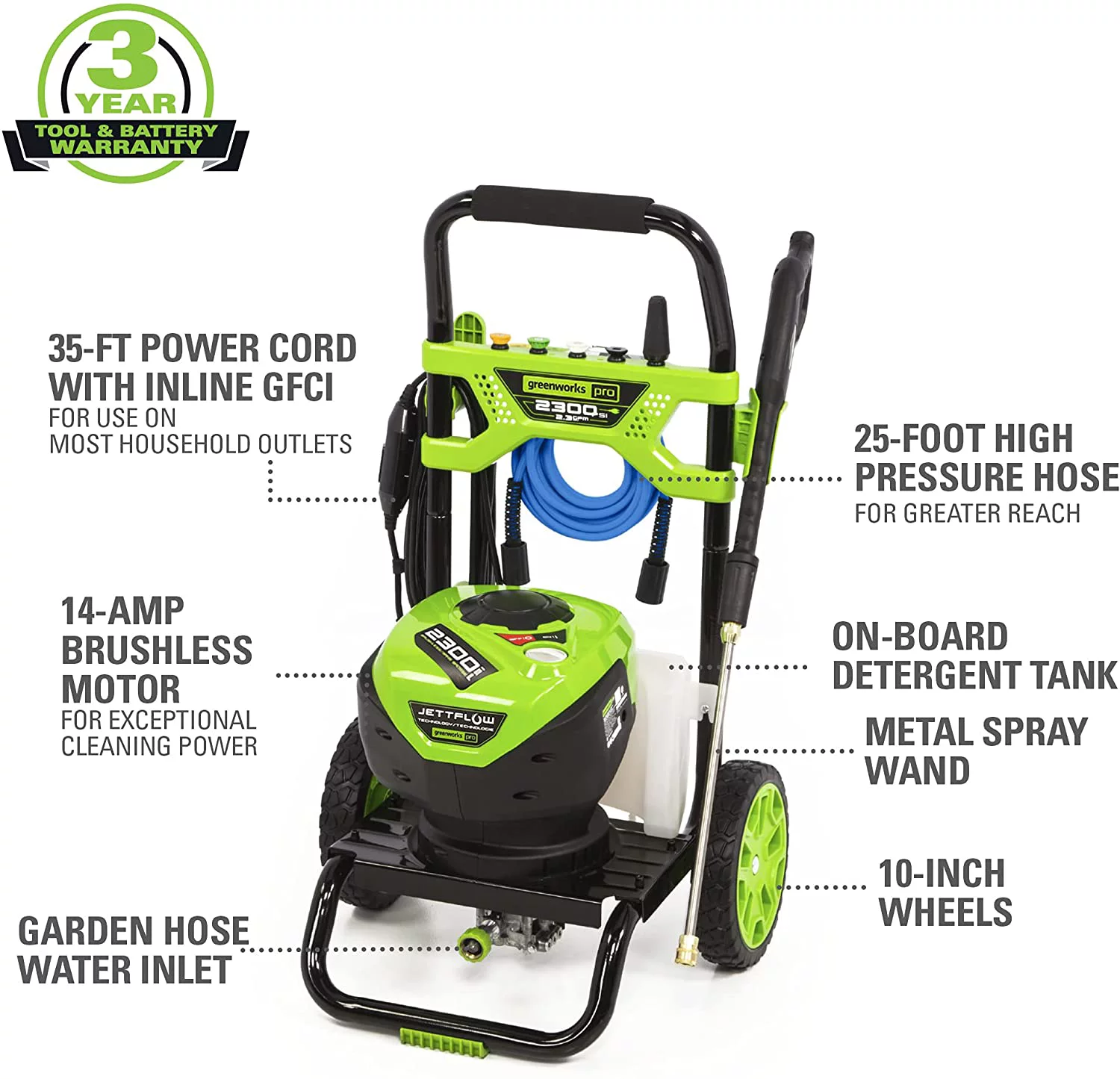 Greenworks 2300-PSI 14 Amp 2.3-GPM Brushless Pressure Washer GPW2300 5118002VT