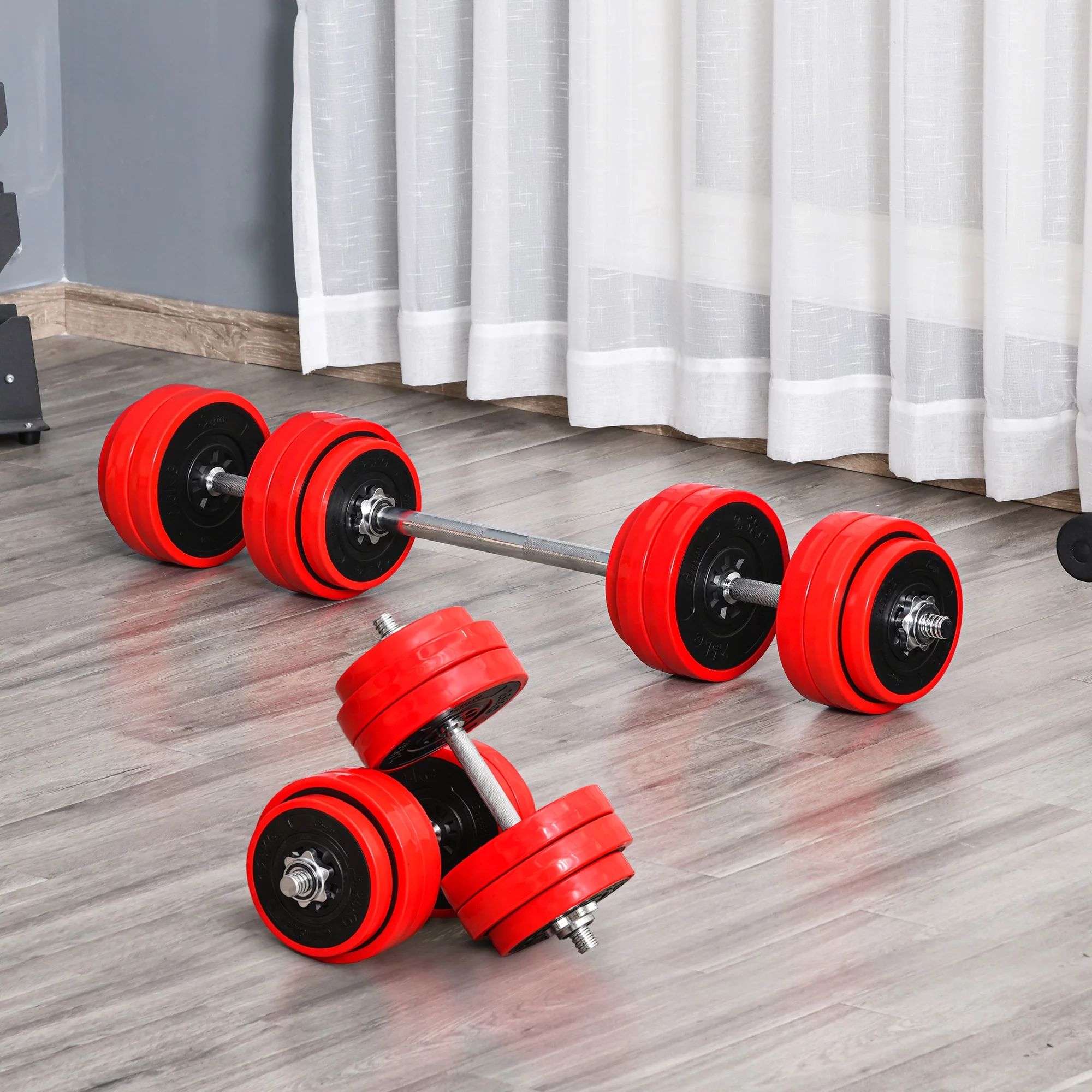 Soozier 66 Lbs. 2-in-1 Dumbbell and Barbell Adjustable Exercise Weight Set Strength for Arms, Shoulders and Back