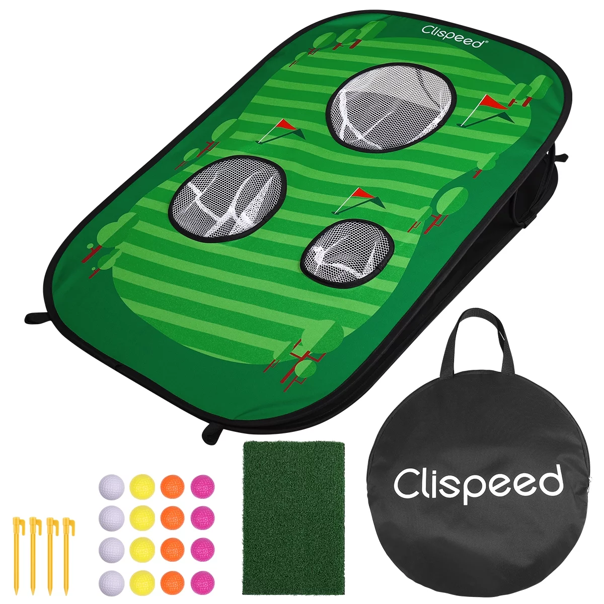 Golf Chipping Cornhole Game Set for Indoor Outdoor Yard Play, with Foldable Golfing Bean Bag Toss Board for All Ages & Abilities