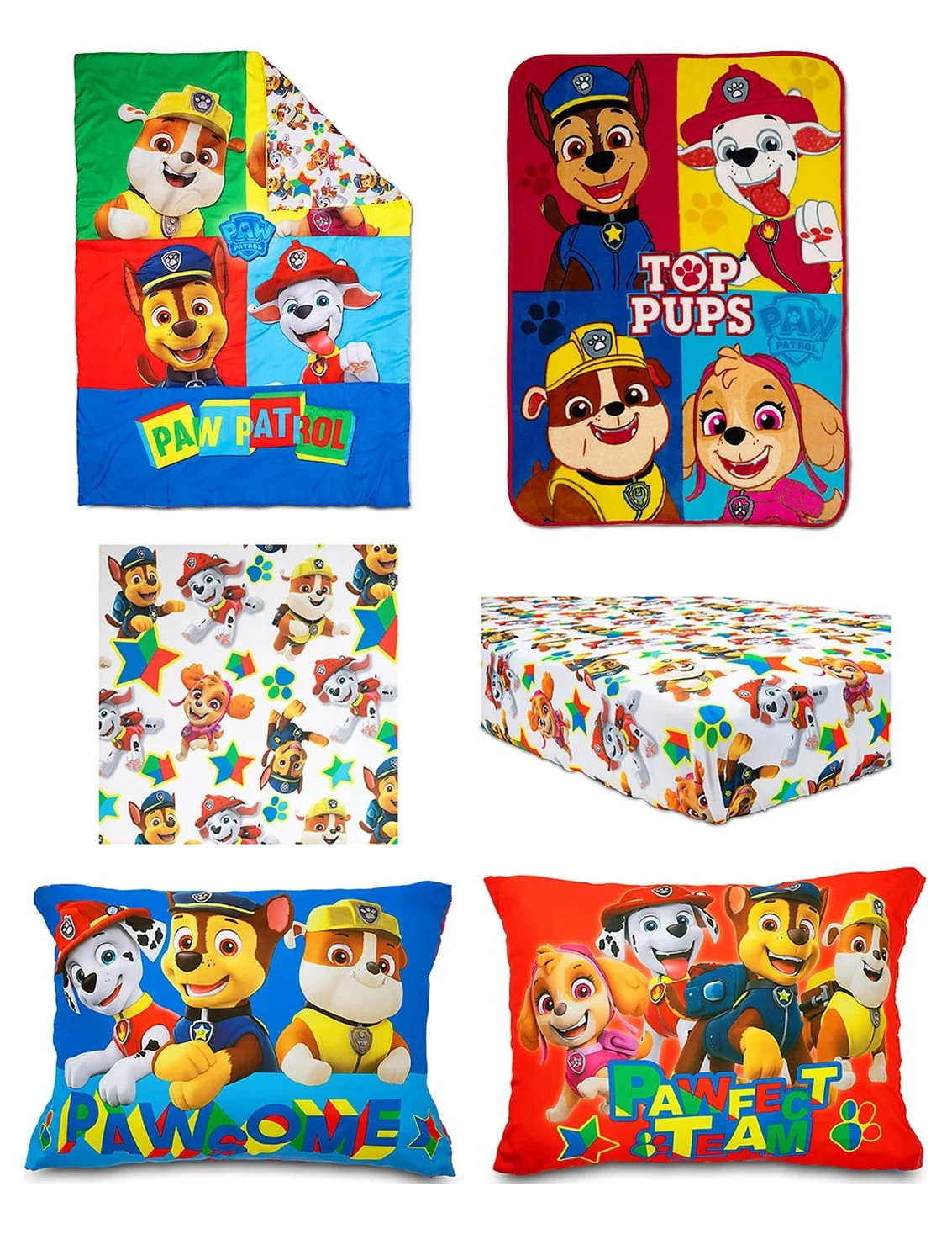 Paw Patrol 5-Piece Toddler Bedding Set & Blanket, Blue, Top Pups, Toddler Bed, Polyester