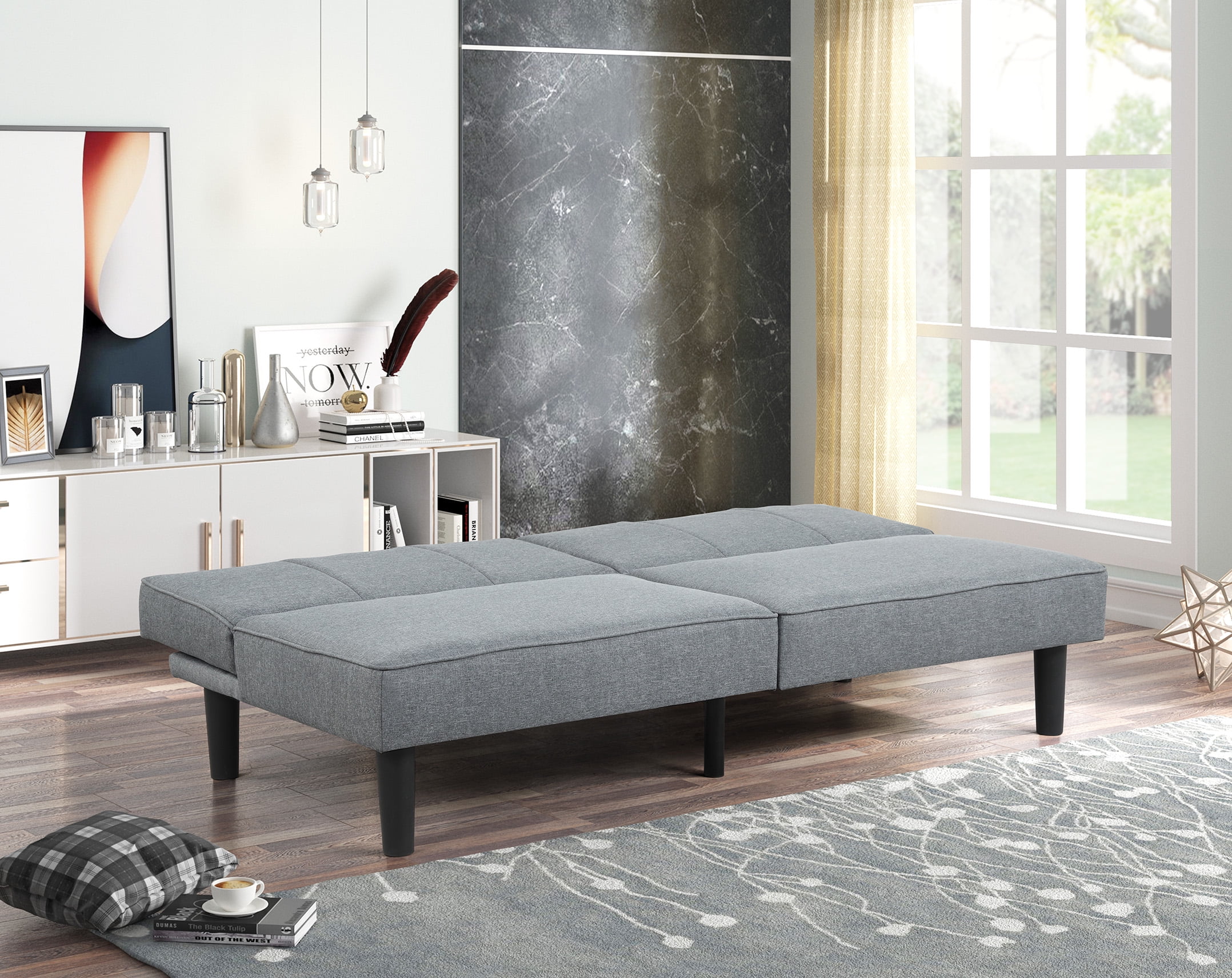 Mainstays Studio Futon, Gray Linen Upholstery