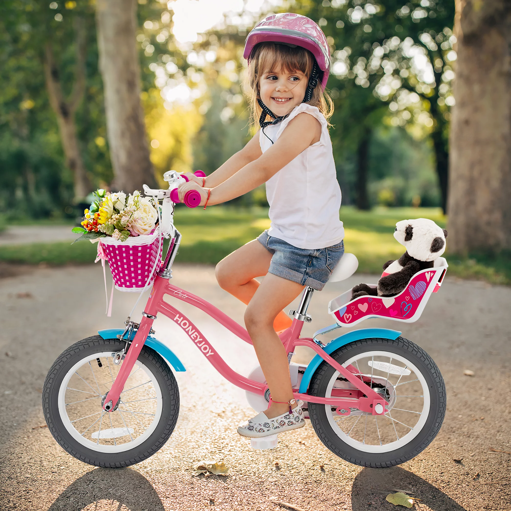 Honeyjoy 14 Inches Kids Bicycle w/Training Wheels & Basket for Boys & Girls Age 3-5 Years