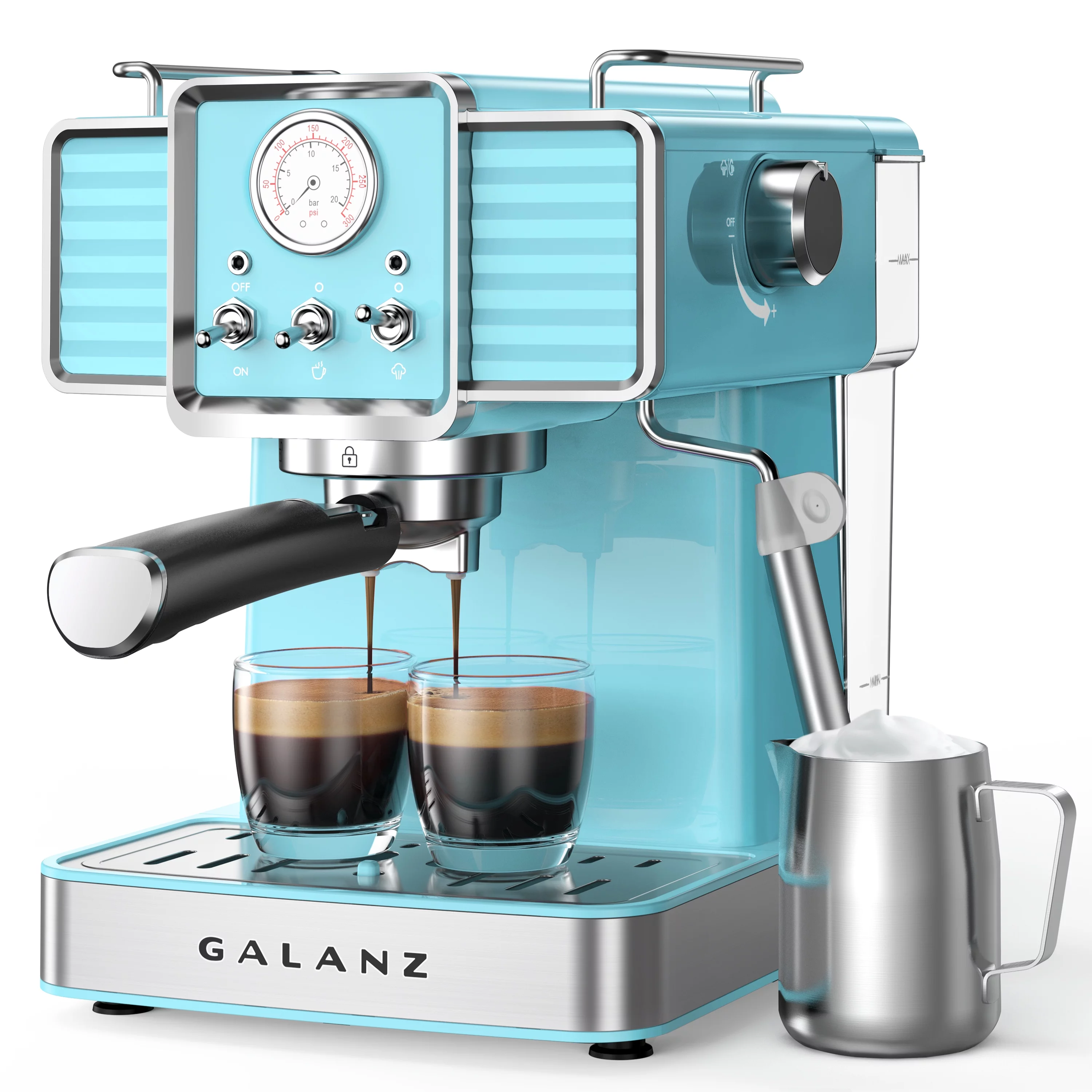 Galanz Retro Espresso Machine with Milk Frother, 15 Bar Pump Professional Cappuccino and Latte Machine, 1.5L Removable Water Tank, Retro Red, 1350 W