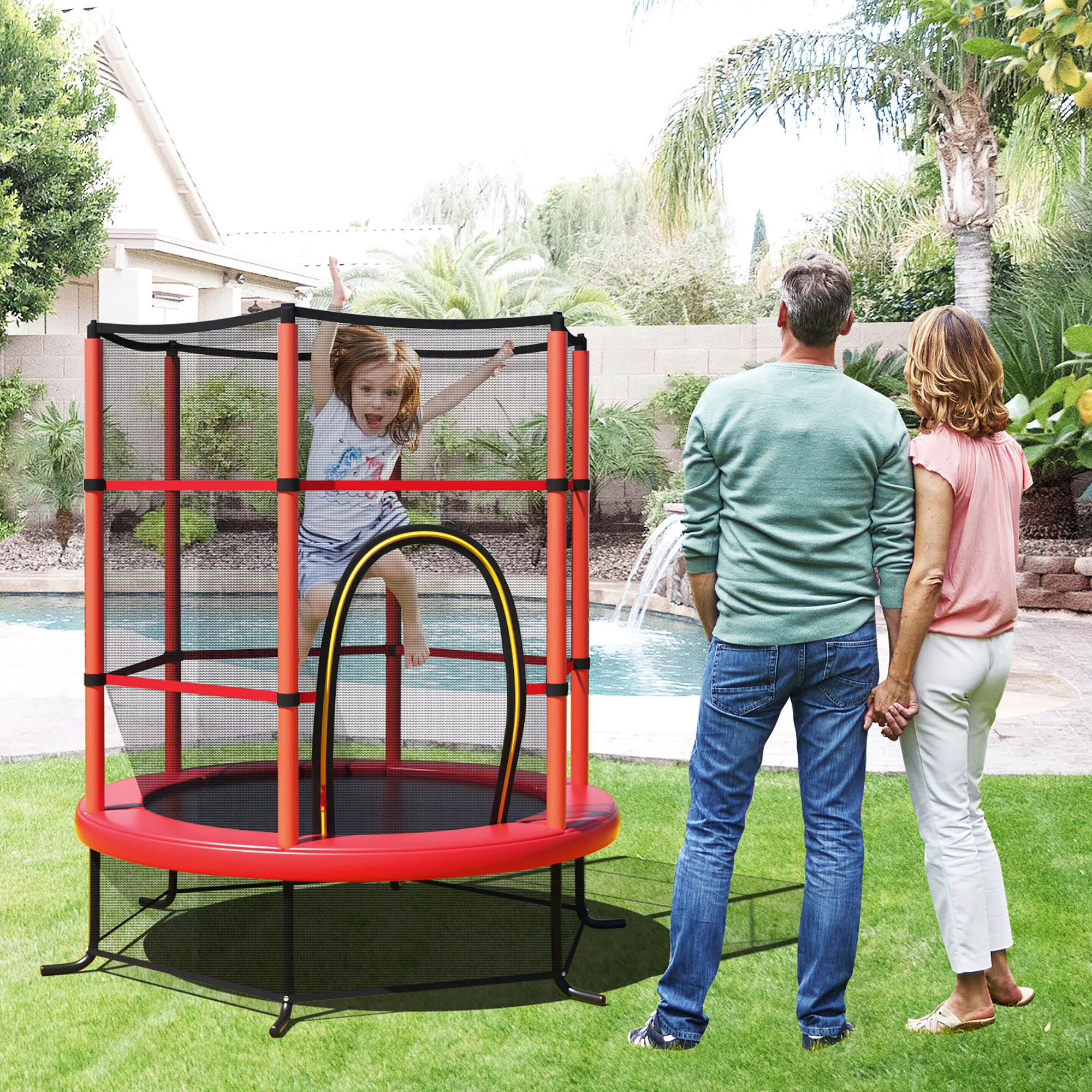 Costway 55″ Kids Trampoline Bouncing Jumping Mat Recreational Trampoline W/Enclosure Net Green