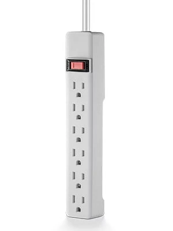 Hyper Tough 6 Outlet Power Strip with 2.5 ft Cord, White, Single Pack, 125V, 15A