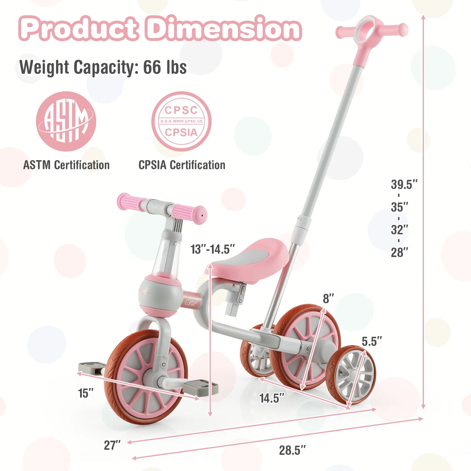 Infans 4 in 1 Kids Tricycles w/ Push Handle & Training Wheels Baby Balance Bike Pink