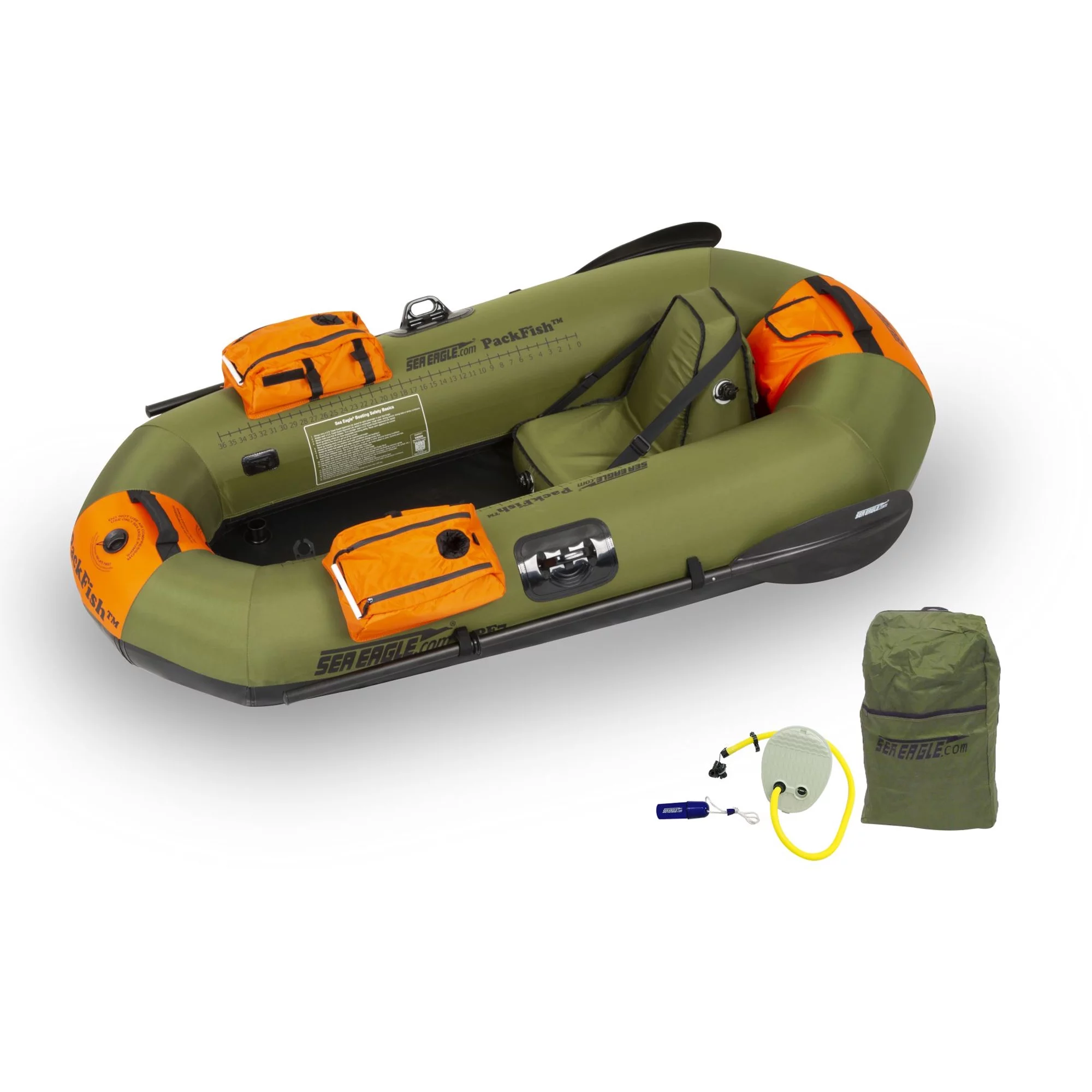 Sea Eagle PackFish7 Deluxe Frameless Inflatable Angler Kayak Fishing Boat, Green