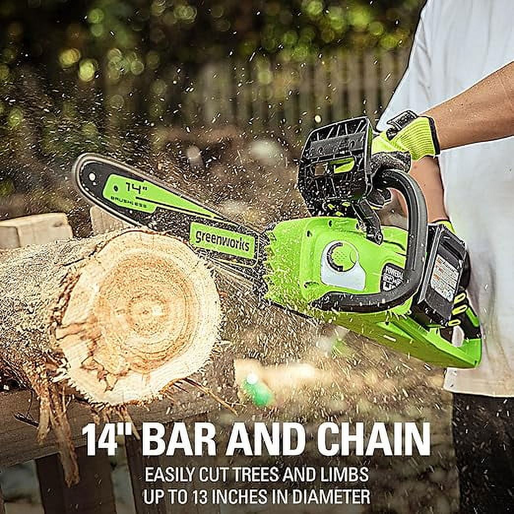 Pre-Owned Greenworks 48V (2 x 24V) 14″ Brushless Cordless Chainsaw CS48L4410 – GREEN (Fair)