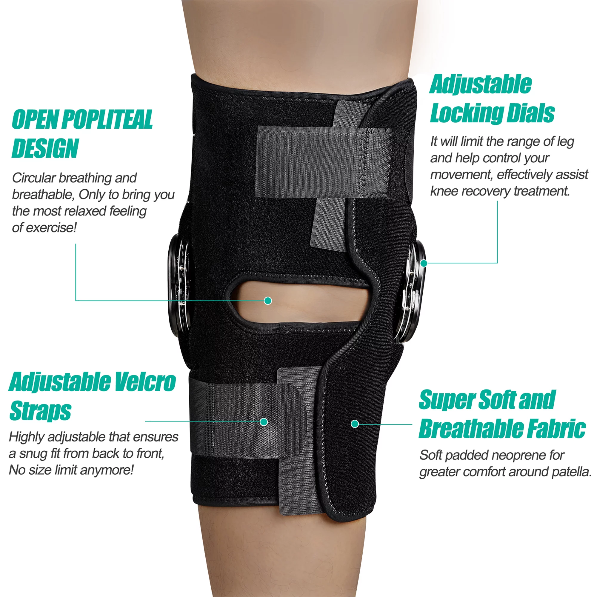 NEENCA Hinged Knee Brace, Adjustable Knee Immobilizer with Side Stabilizers of Locking Dials