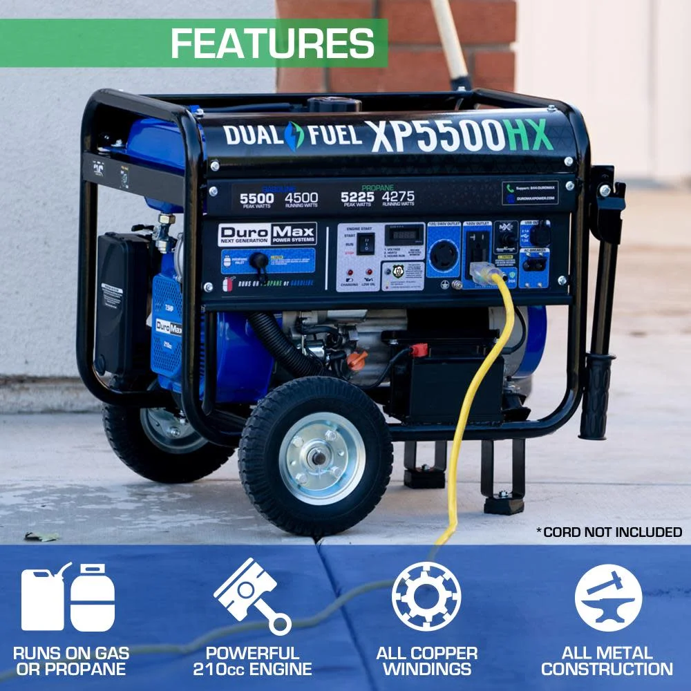 DuroMax XP5500HX 5,500 Watt Portable Dual Fuel Gas Propane CO Alert Generator