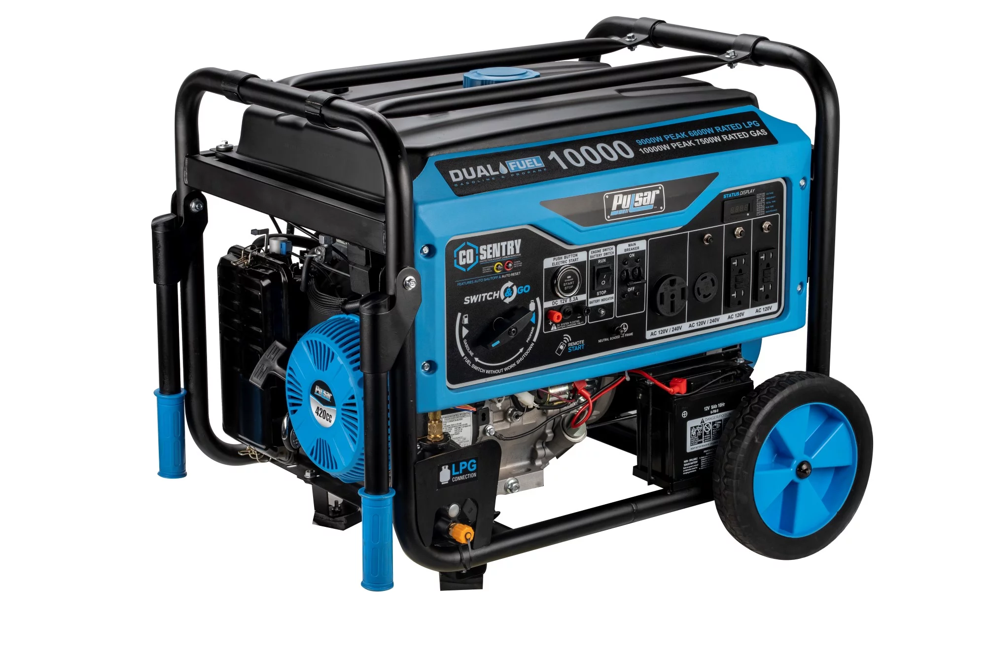 Pulsar 10,000 Watt Dual Fuel Portable Generator with Remote Start and CO Sentry