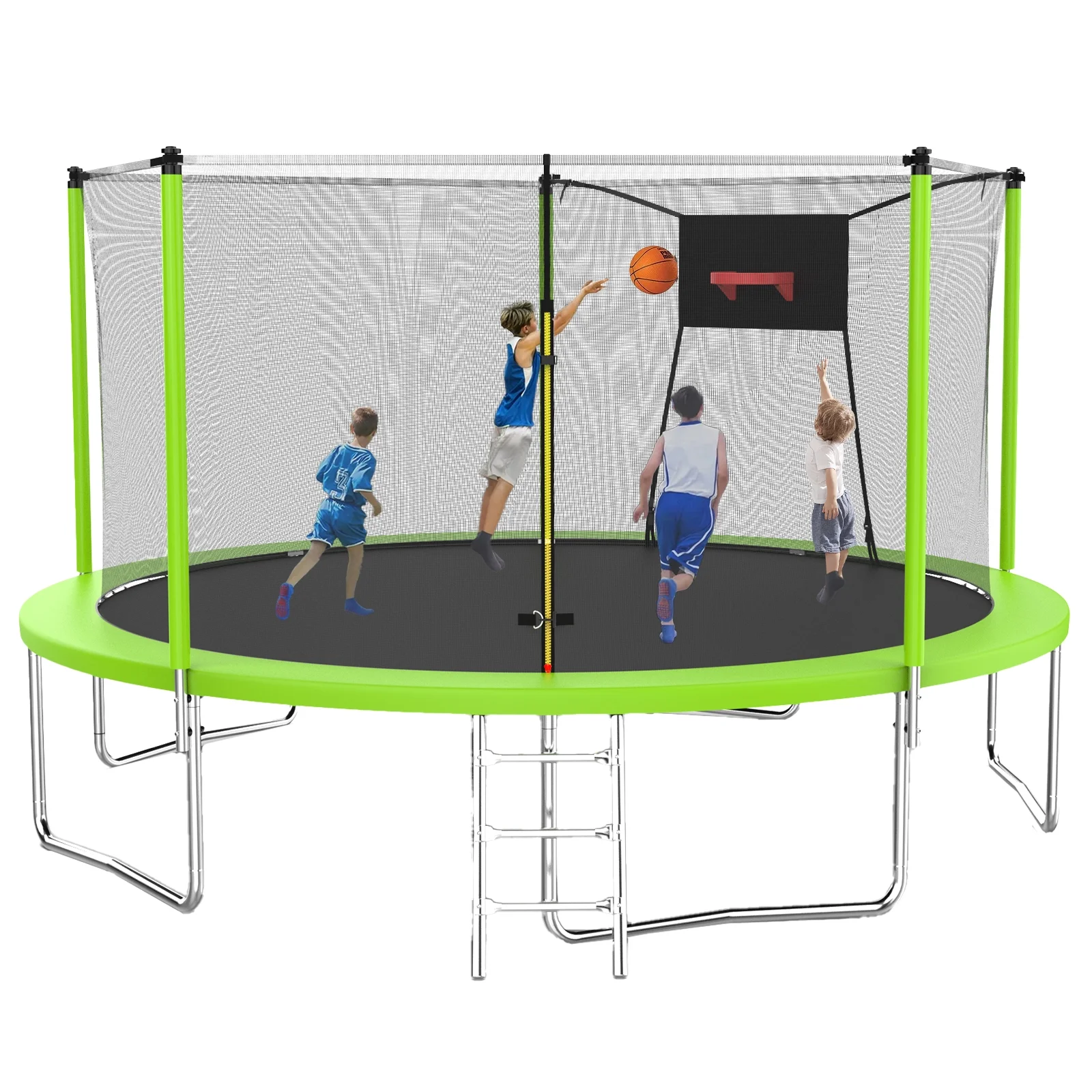 Trampoline with Enclosure on Clearance, SEGMART 14 Feet Kids Outdoor Trampoline with Safety Enclosure Net, Basketball Hoop and Ladder, Heavy Duty Round Trampoline for Indoor Outdoor Backyard, Blue