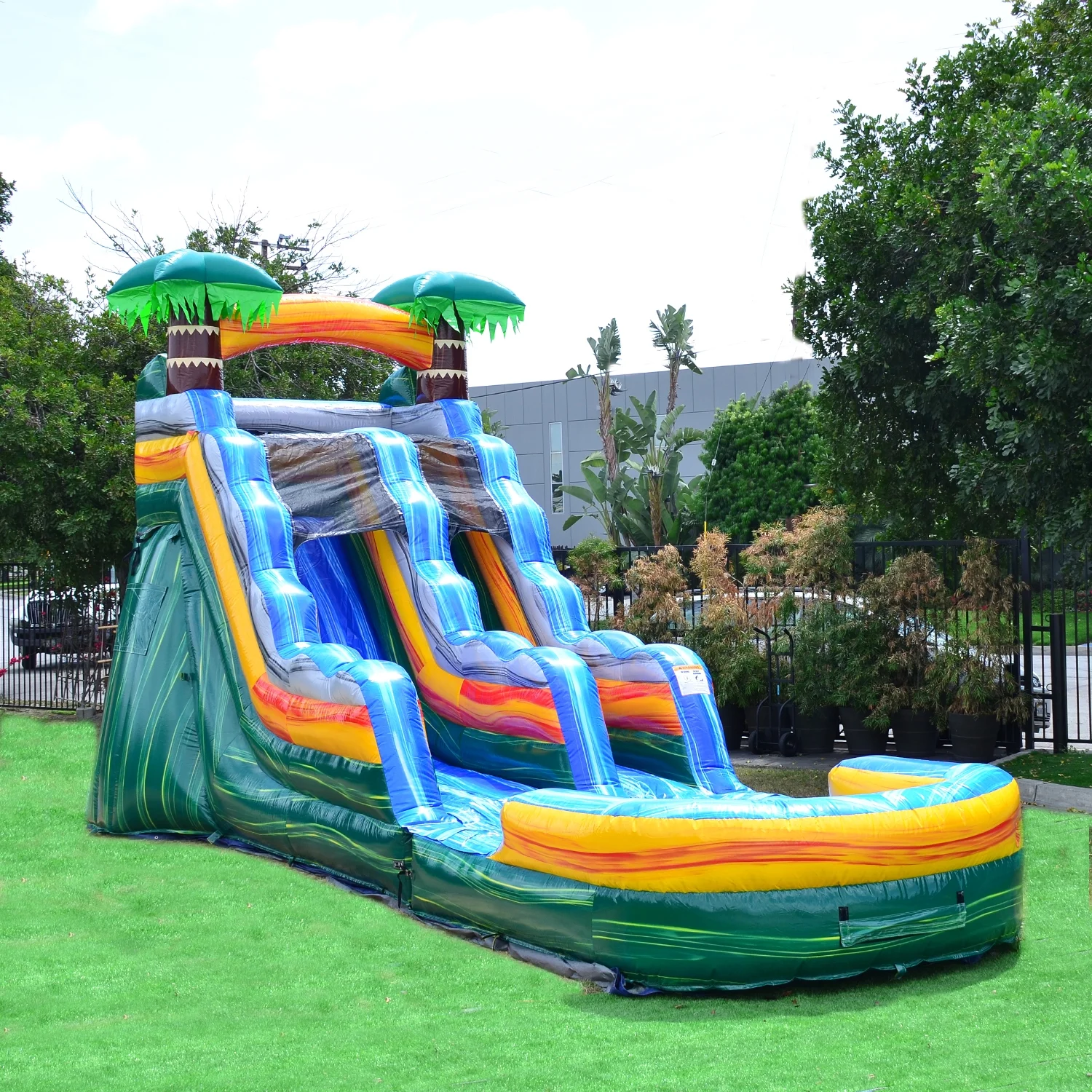 JumpOrange Cali Palms Outdoor Commercial Grade Inflatable Bounce House Water Slide with Splash Pool and Blower for Kids and Adults