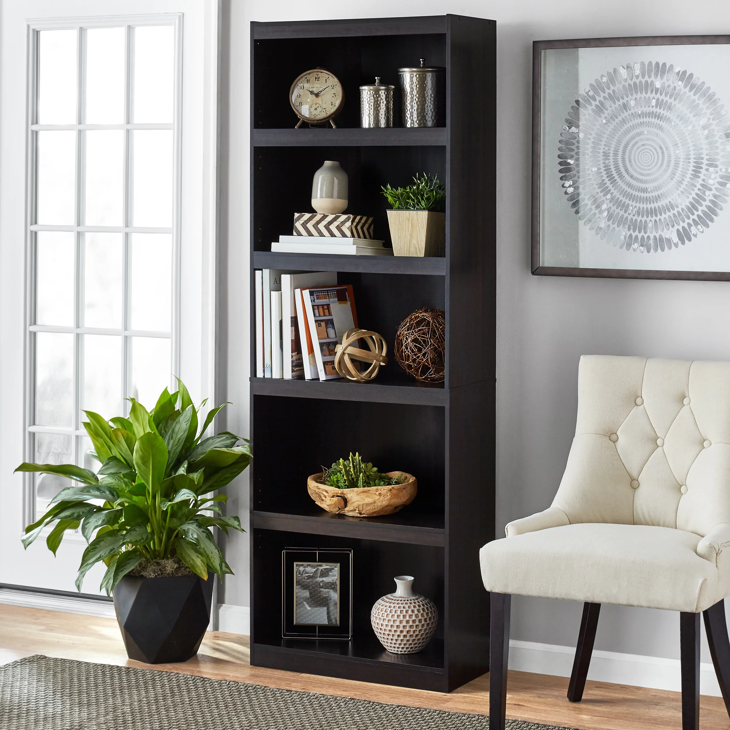 Mainstays Framed 5-Shelf Bookcase, Espresso