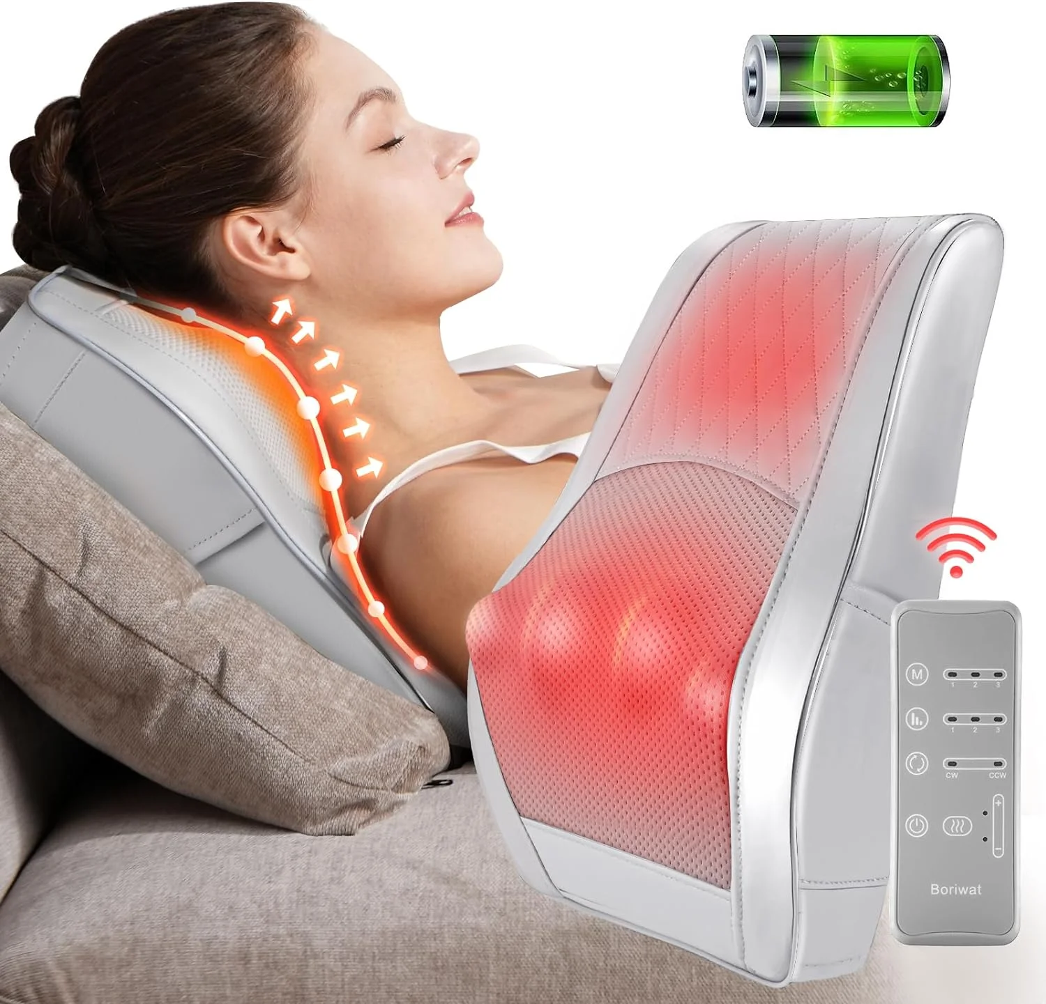 Back Massager with Heat, Rechargeable Cordless 3D Shiatsu Massager for Neck, Back, Shoulder & Leg Pain Relief Deep Tissue, Gifts for Men Women