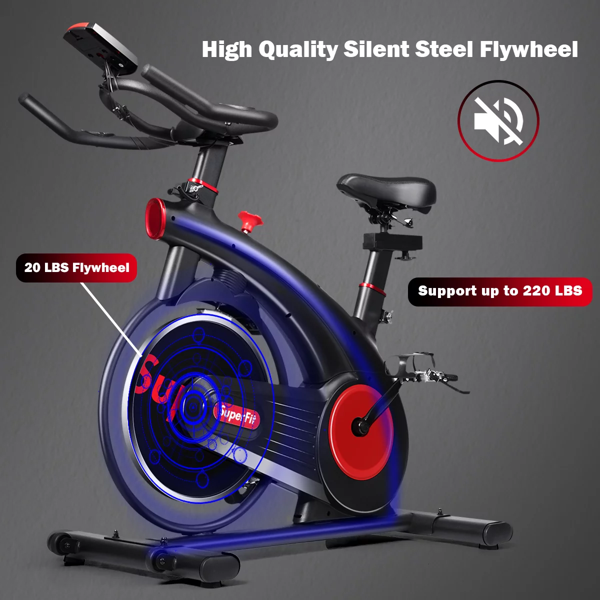 SuperFit Stationary Exercise Bike Silent Belt Drive Cycling Bike