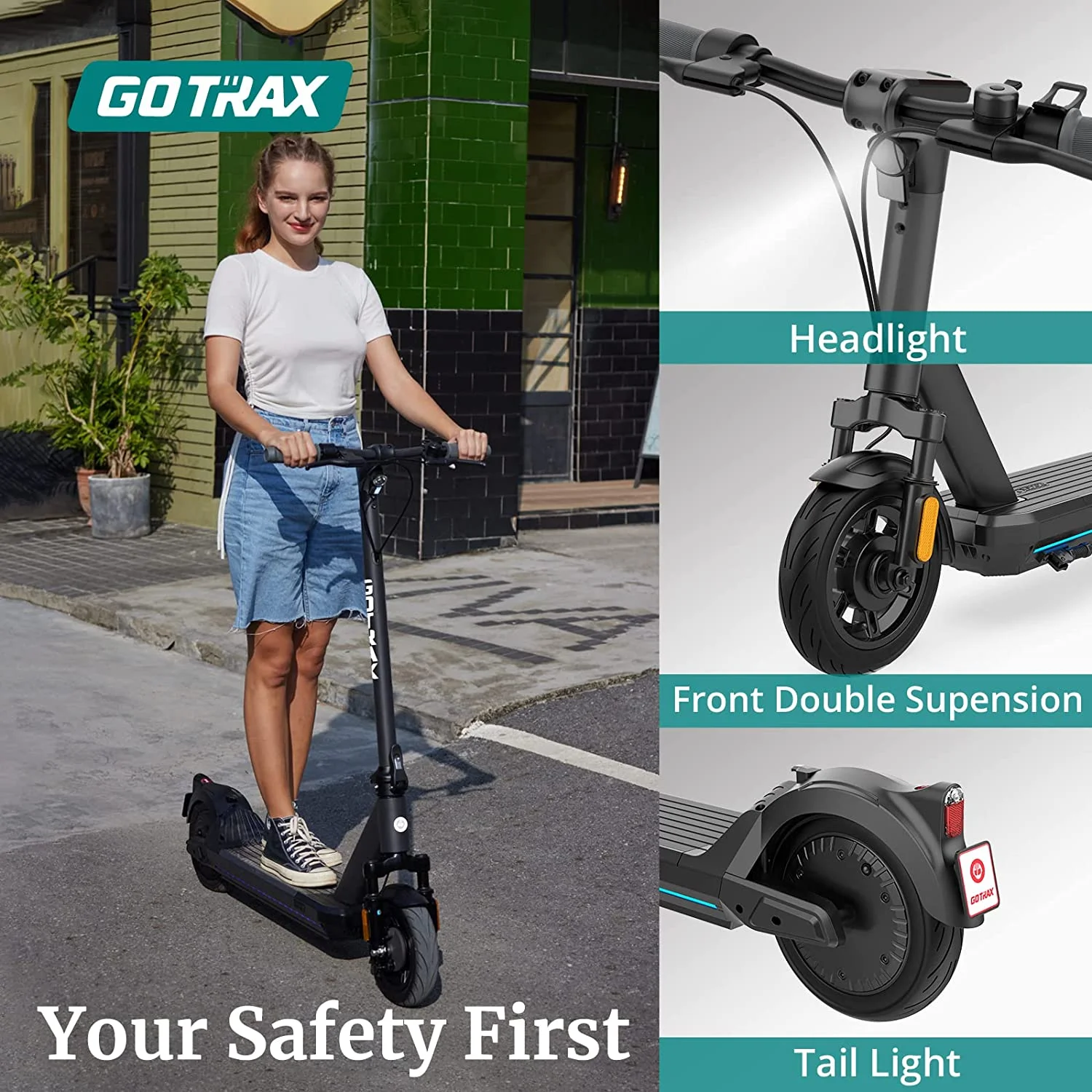 GOTRAX G5 500W Adults Electric Scooter with 10″ Air-Filled Tires 20mph 30miles, One Touch Folding,Grey