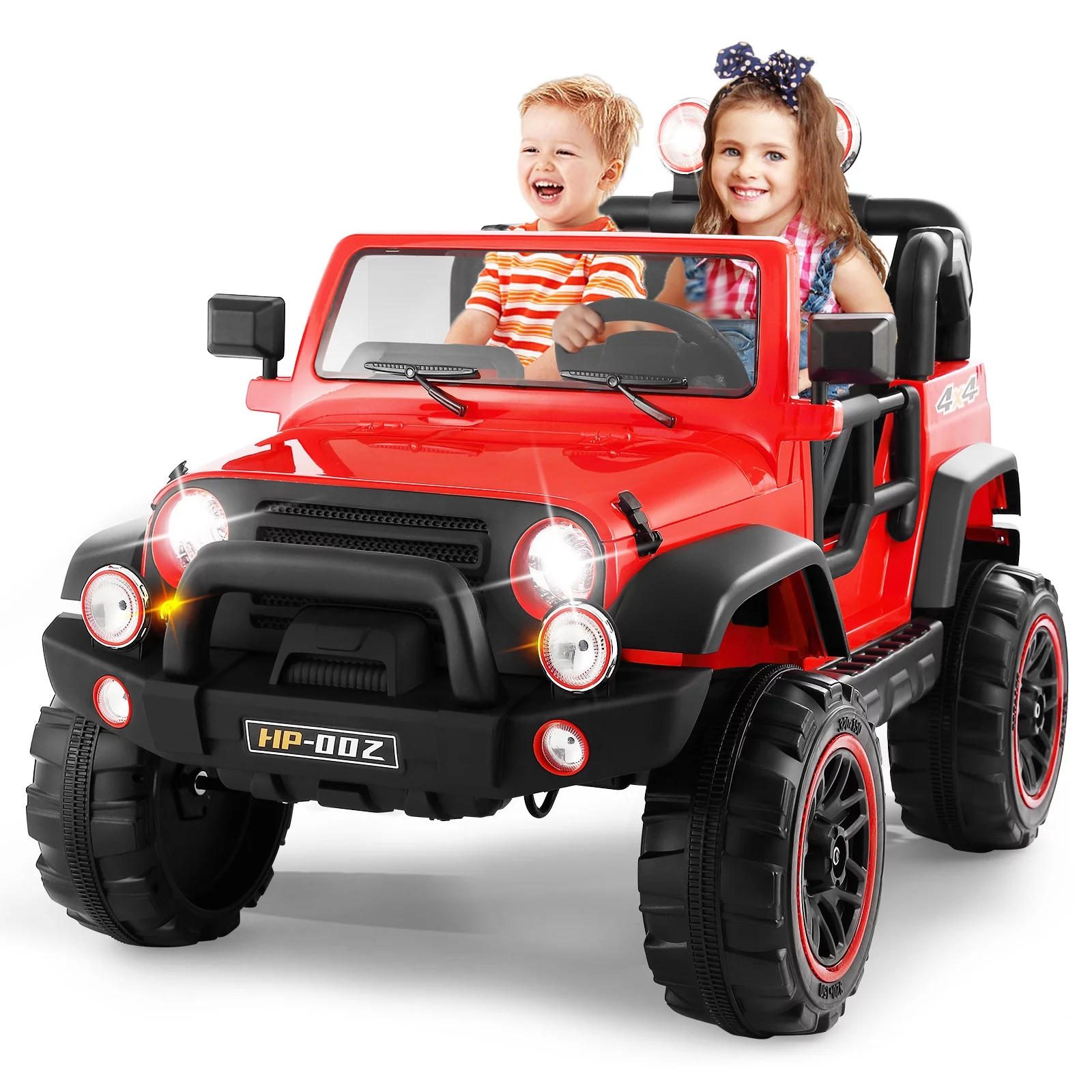 JOYLDIAS 12V Red Kids Ride on Truck Car Toys with MP3, LED Light, RC, Cover