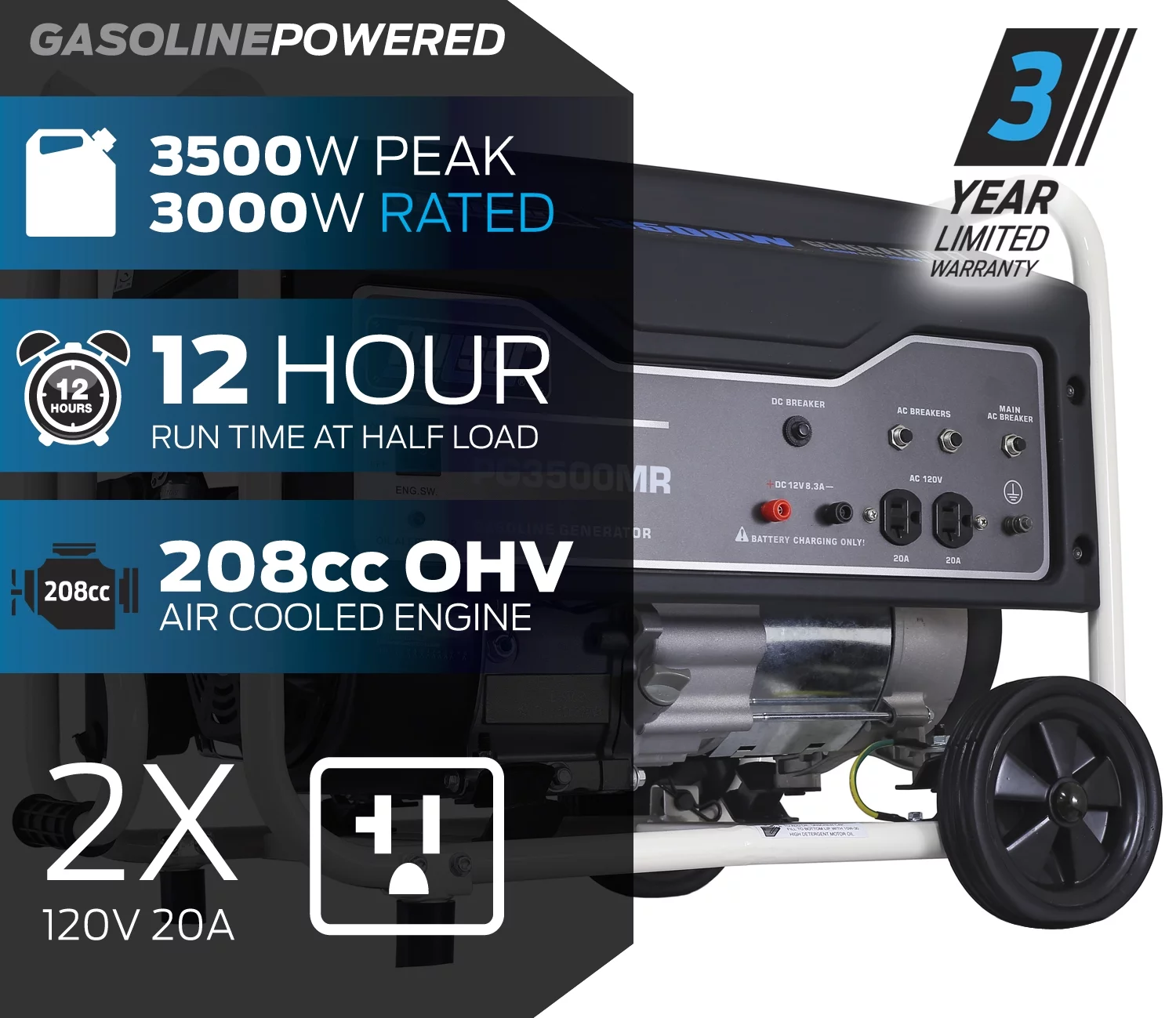 Pulsar 3500-Watt Gas Powered Portable Generator (CARB)