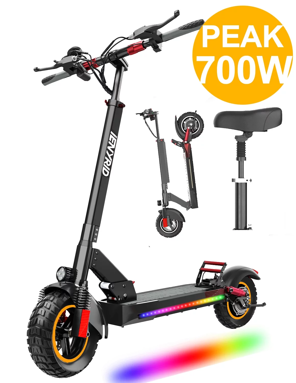 Solid Tires 10 Inch Electric Scooter 500W 10AH 48V, Max 22 mph & 22 Miles Kick E-Scooter Double Rocker Arm Shock Absorber