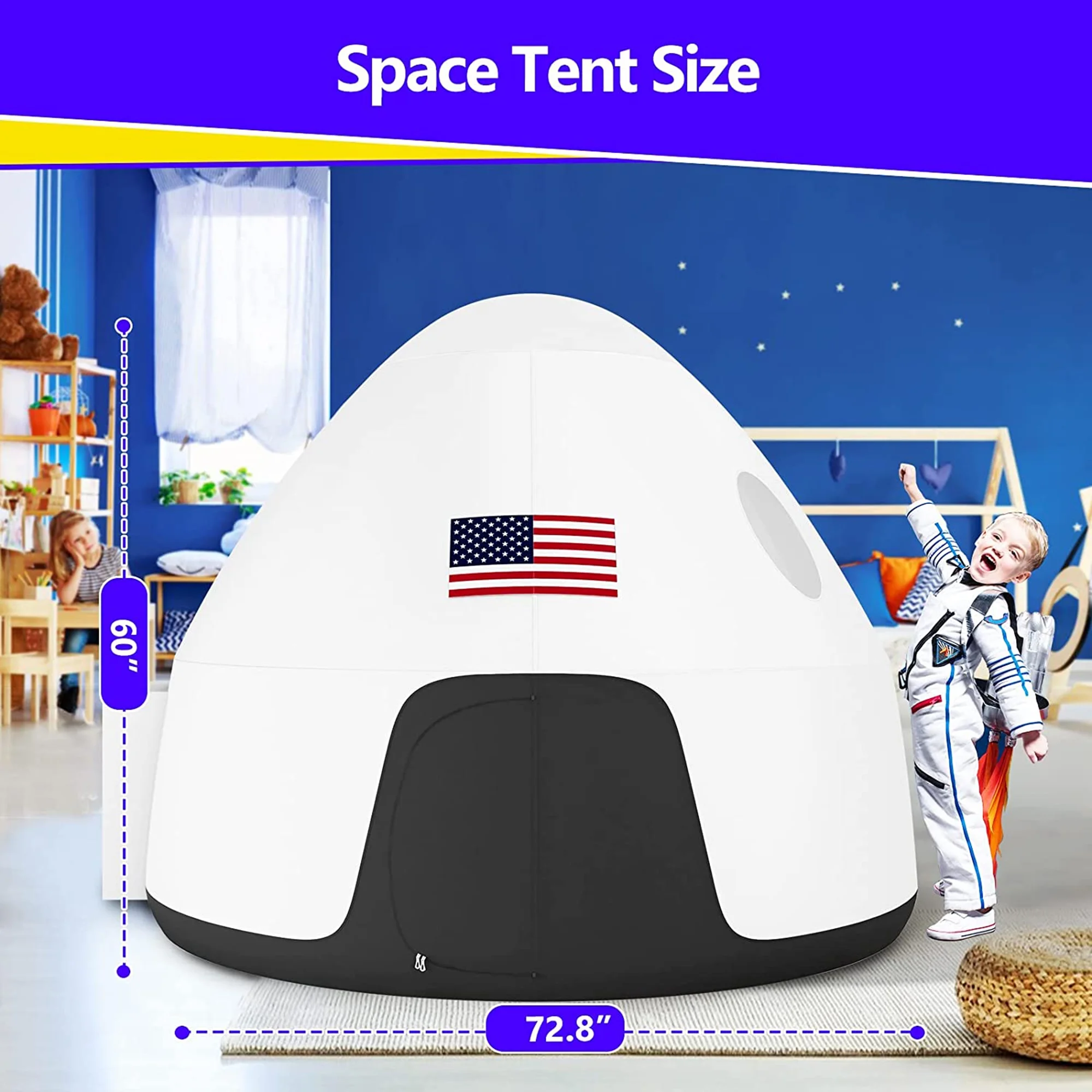 Moncoland Air Fan Fort Blow-up Tent for Kids 3-8 Years Toddlers Playhouse Indoor Gift Toy for Girls Boys