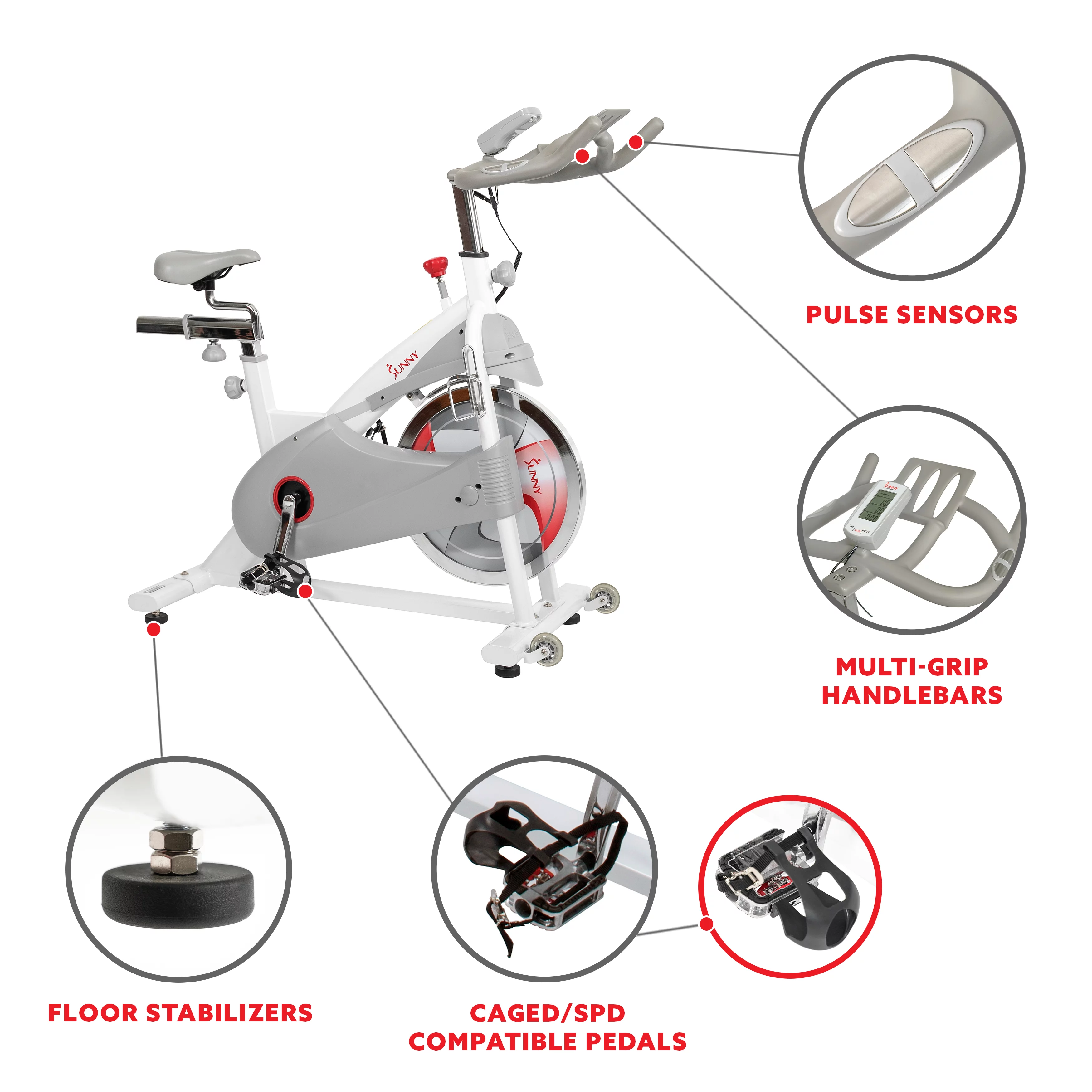 Sunny Health & Fitness Magnetic Belt Drive Indoor Premium Stationary Studio Cycling Exercise Bike Trainer for Home, SF-B1876