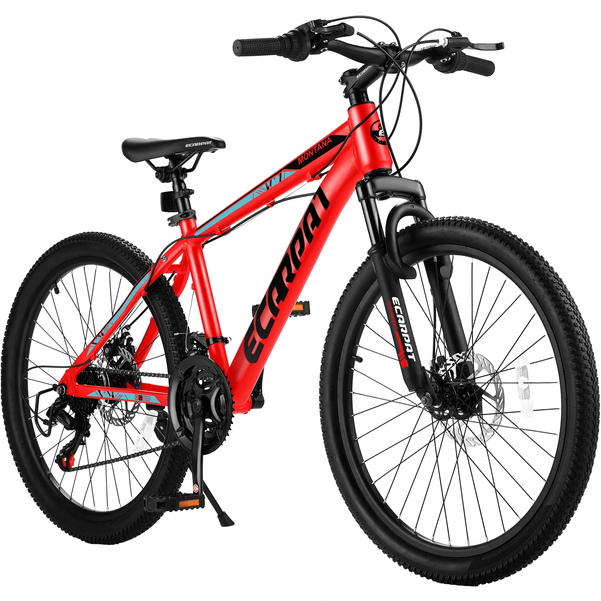 24 inch Mountain Bike for Boys Girls, Aluminum Mountain Bike with Disc Brakes 21 Speed, Green