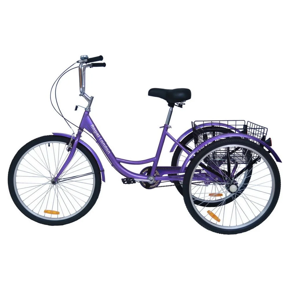 Royal London Adult Tricycle 3 Wheeled Trike Bicycle w/ Shopping Basket Purple