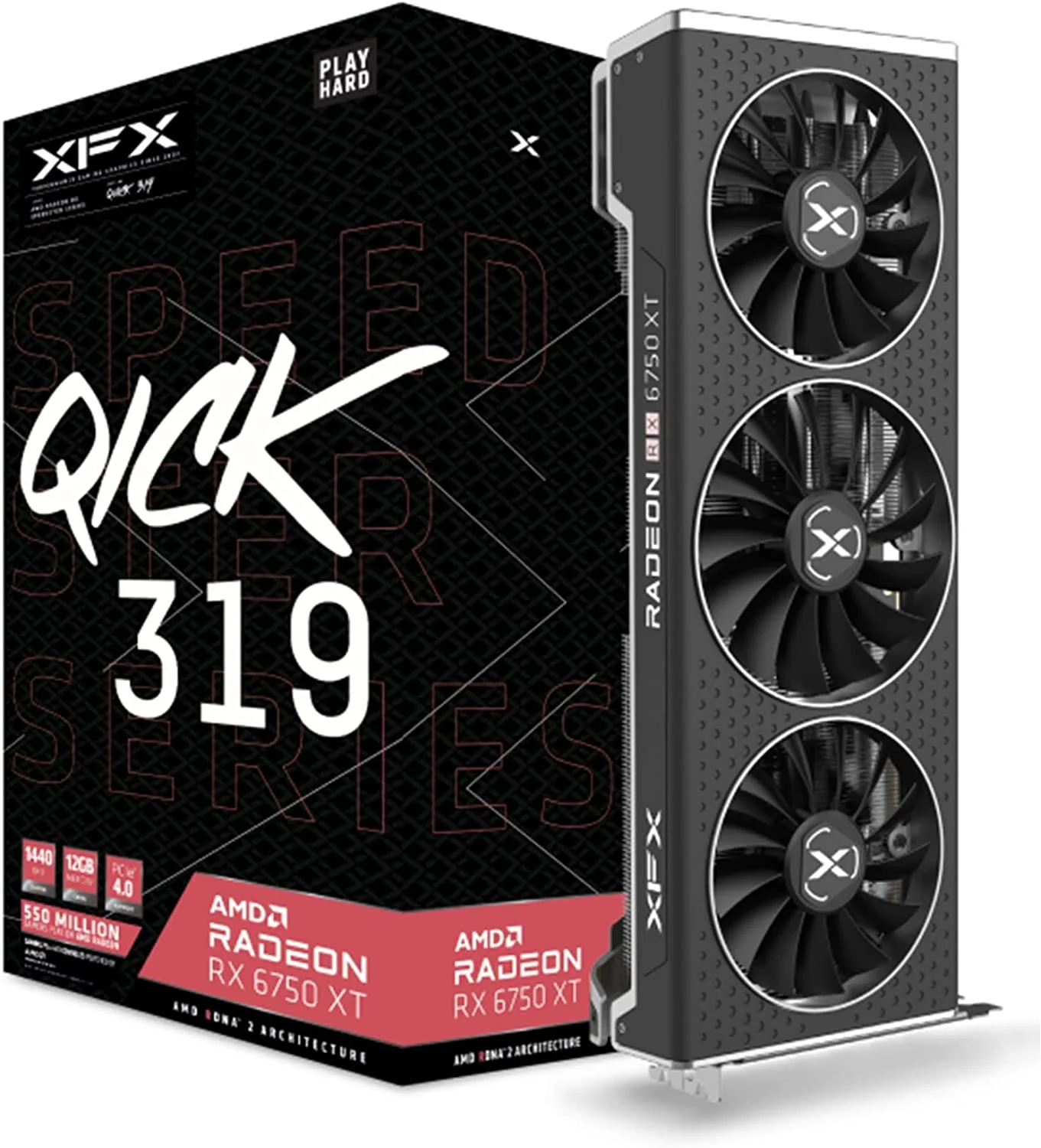 XFX Speedster QICK319 Radeon RX 6750XT CORE Gaming Graphics Card with 12GB GDDR6 HDMI 3xDP, AMD RDNA 2 RX-675XYJFDP