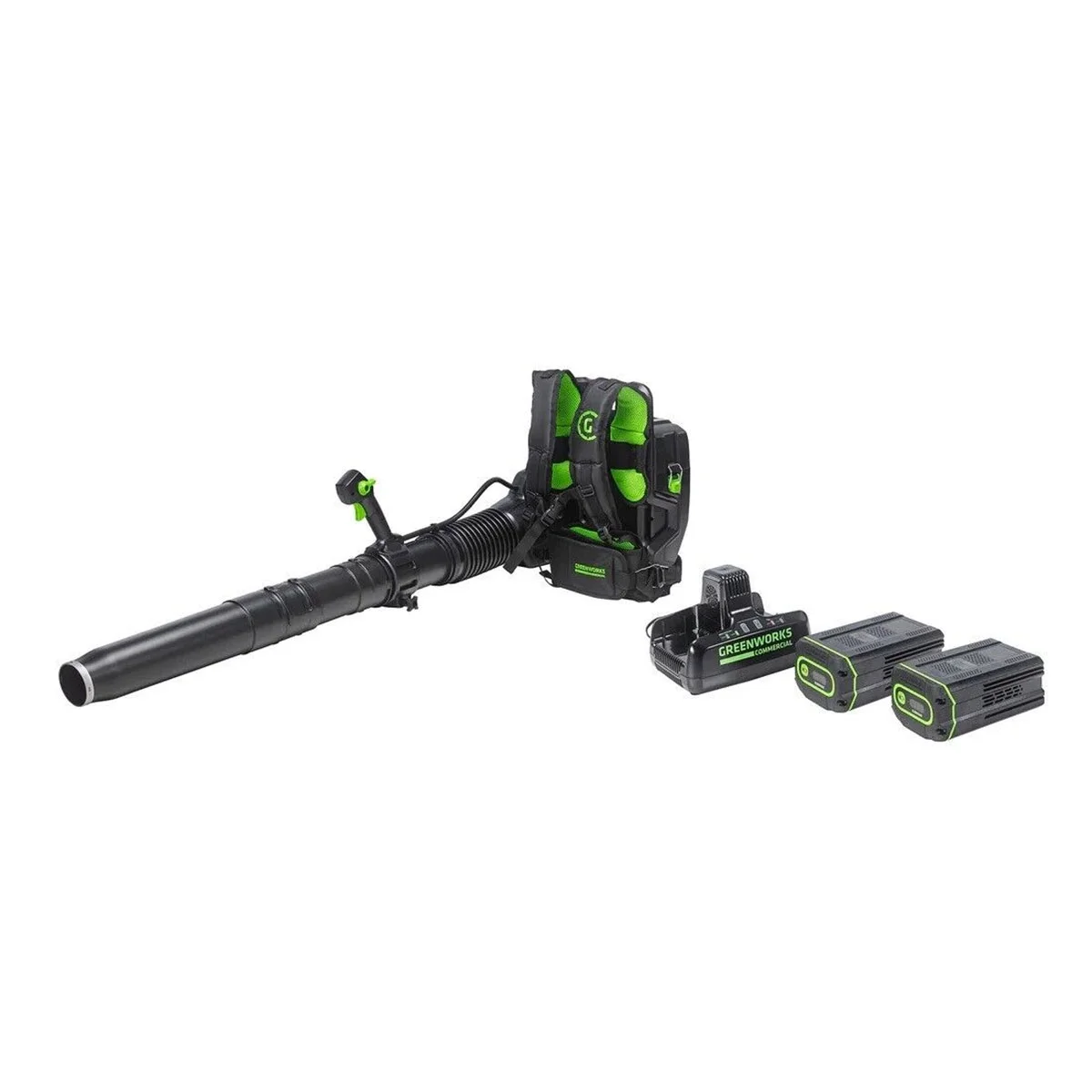 Greenworks Commercial 82V Dual Port Backpack Blower with (2) 5Ah Batteries and One Dual Port Charger, Up to 40 Mins Runtime / 82BA26-52DP