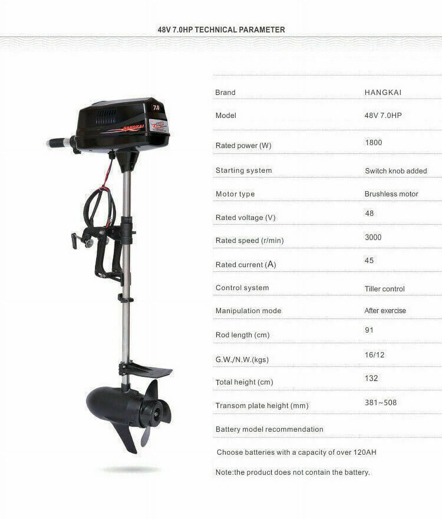 Fishing Boat Brushless Motor Outboard Boat 1.8KW Engine & Tiller Control SALE!