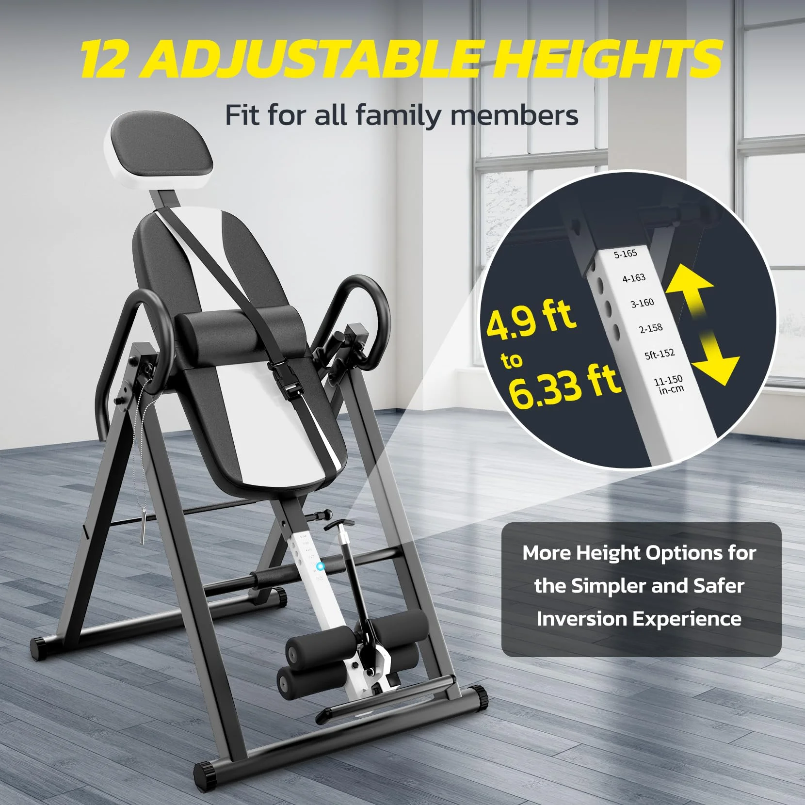 Gravity Heavy Duty Inversion Table with Headrest & Adjustable Protective Belt Back Stretcher Machine for Pain Relief Therapy