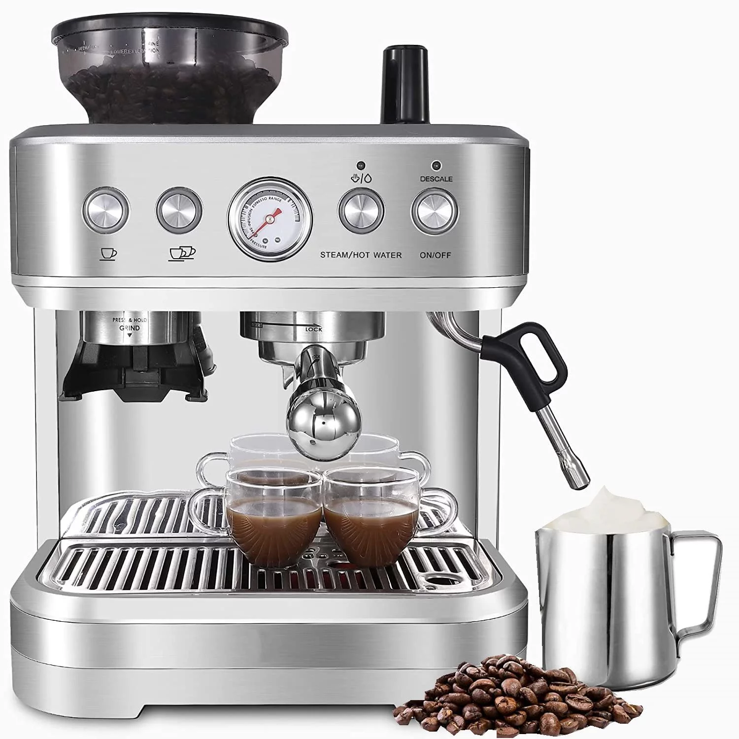 Entcook Espresso Machine with Grinder & Milk Frother, 15 Bar 2.5 L Cappuccino Coffee Maker