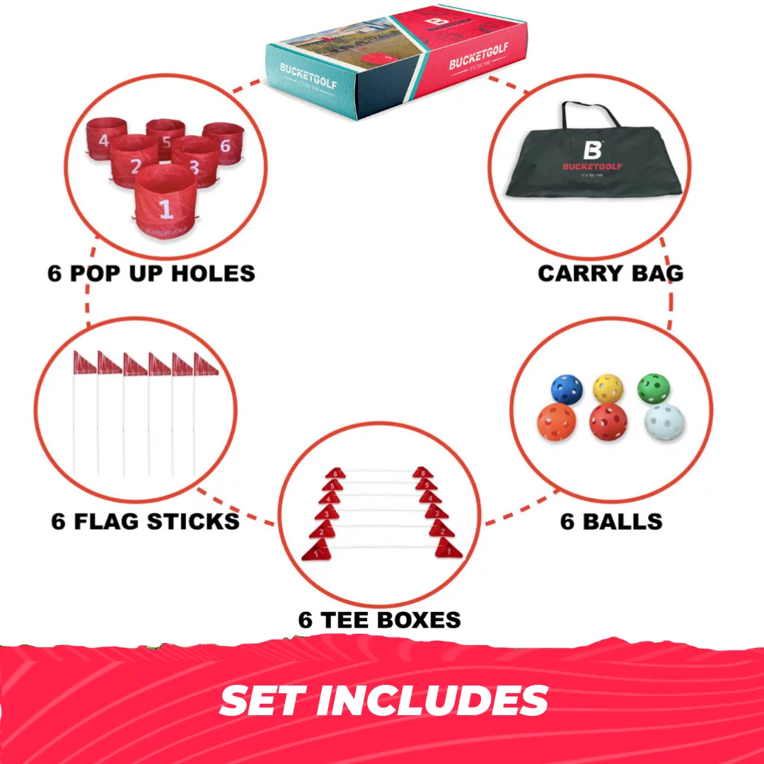 Bucketgolf the Ultimate Backyard Golf Game for Kids and Adults. Red (6 Hole)