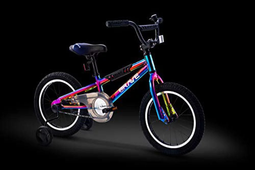 16″ Revere Kids Oil Slick Bike for Boys and Girls with Tool-Less Quick Release Training Wheels.