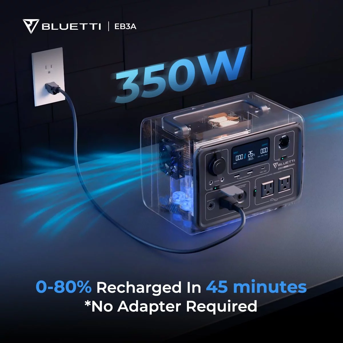 BLUETTI EB3A Portable Generator, W/Carry Bag,600W Solar Generator, 268Wh LiFePO4 Power Station for Camping, Home Use, Emergency