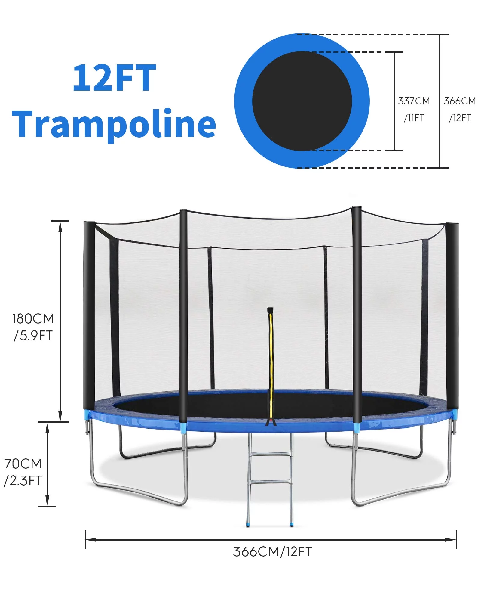 MaxKare 12FT Trampoline for Kids with Safety Enclosure Net, Ladder,  Backyard Recreational Heavy Duty Trampoline, 400lbs Weight Capacity