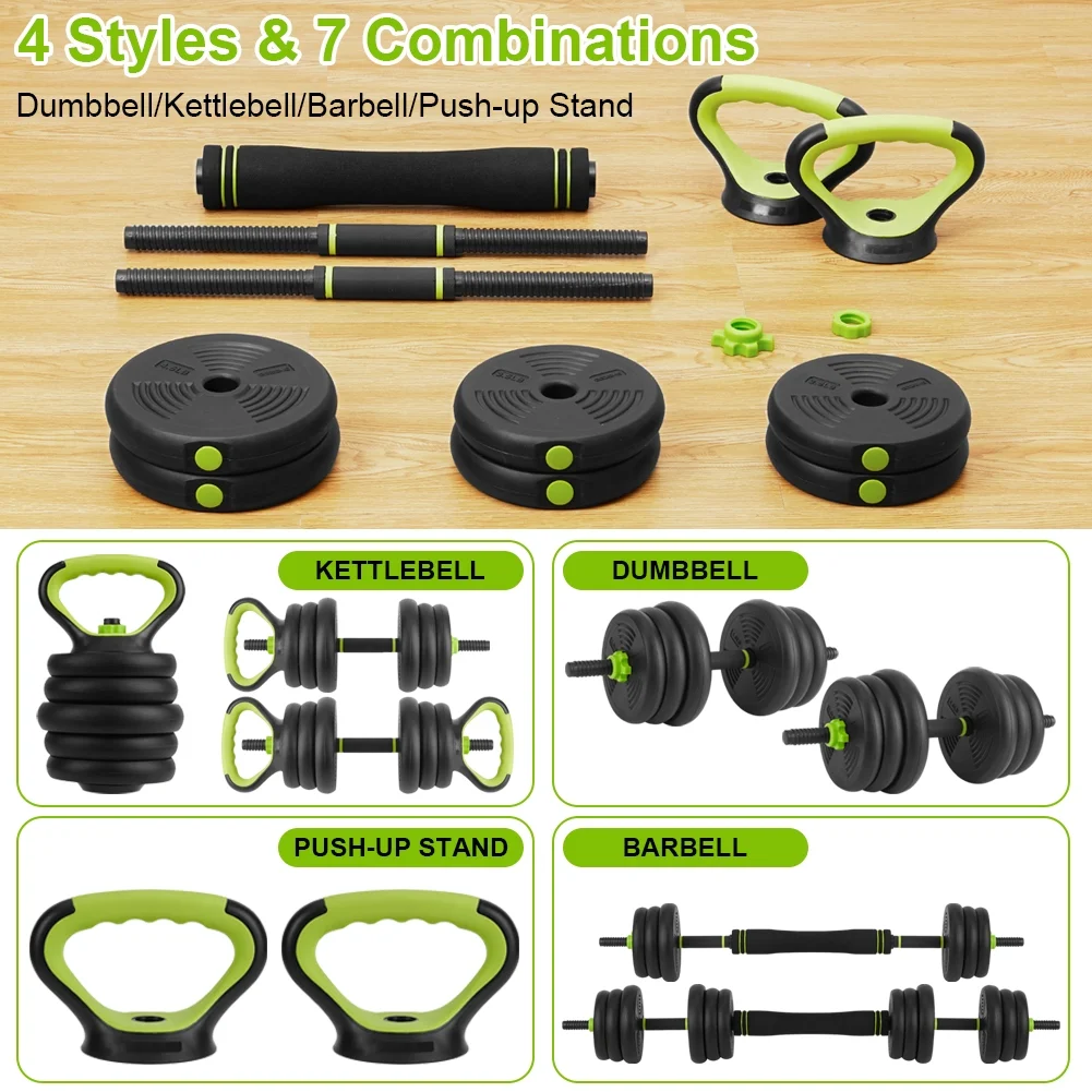 Adjustable Dumbbells Set 4 in 1 Set Barbell, Dumbbell, Kettlebell and Push-ups, Non-slip Handles, Free Weights, For Home Gym Fitness Exercises