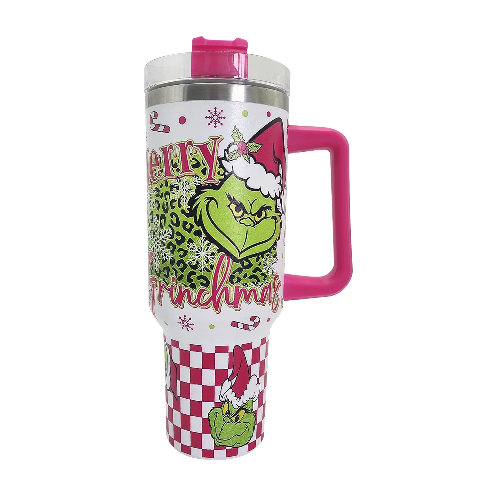 40 oz Tumbler with Handle and Lid, Grinch Tumbler Cup, Stainless Steel Grinch Cup Reusable Insulated Cup and Water Tumbler Cup with Grinch Pateern, Best Christmas Gifts for Car Cup Holder,Travel,Gym