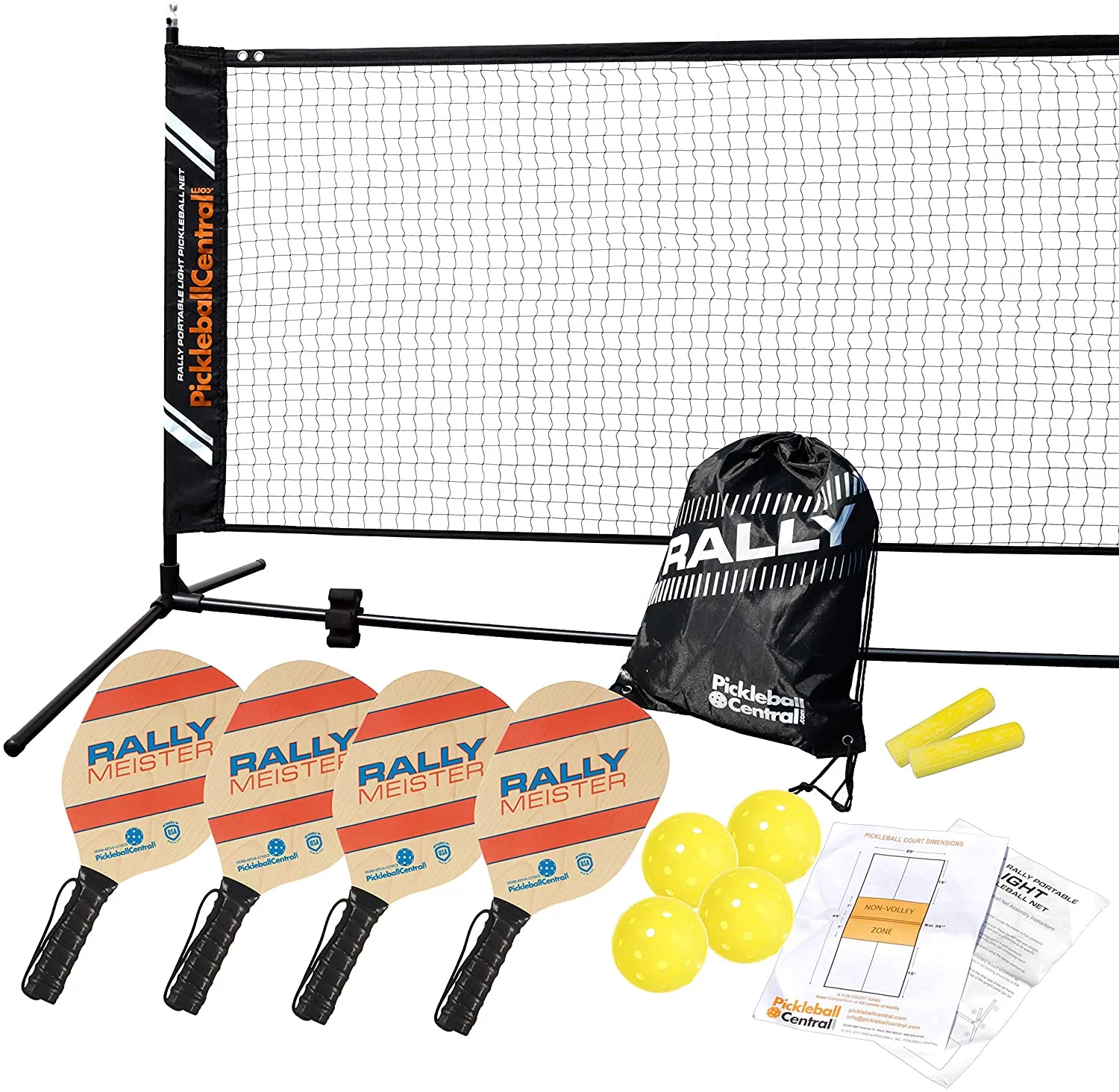 Rally Meister Beginner Wood Pickleball Paddle Set for 2 Players (2 Paddles + 4 Outdoor Pickleballs + Drawstring Bag + Rules/Strategy Guide)