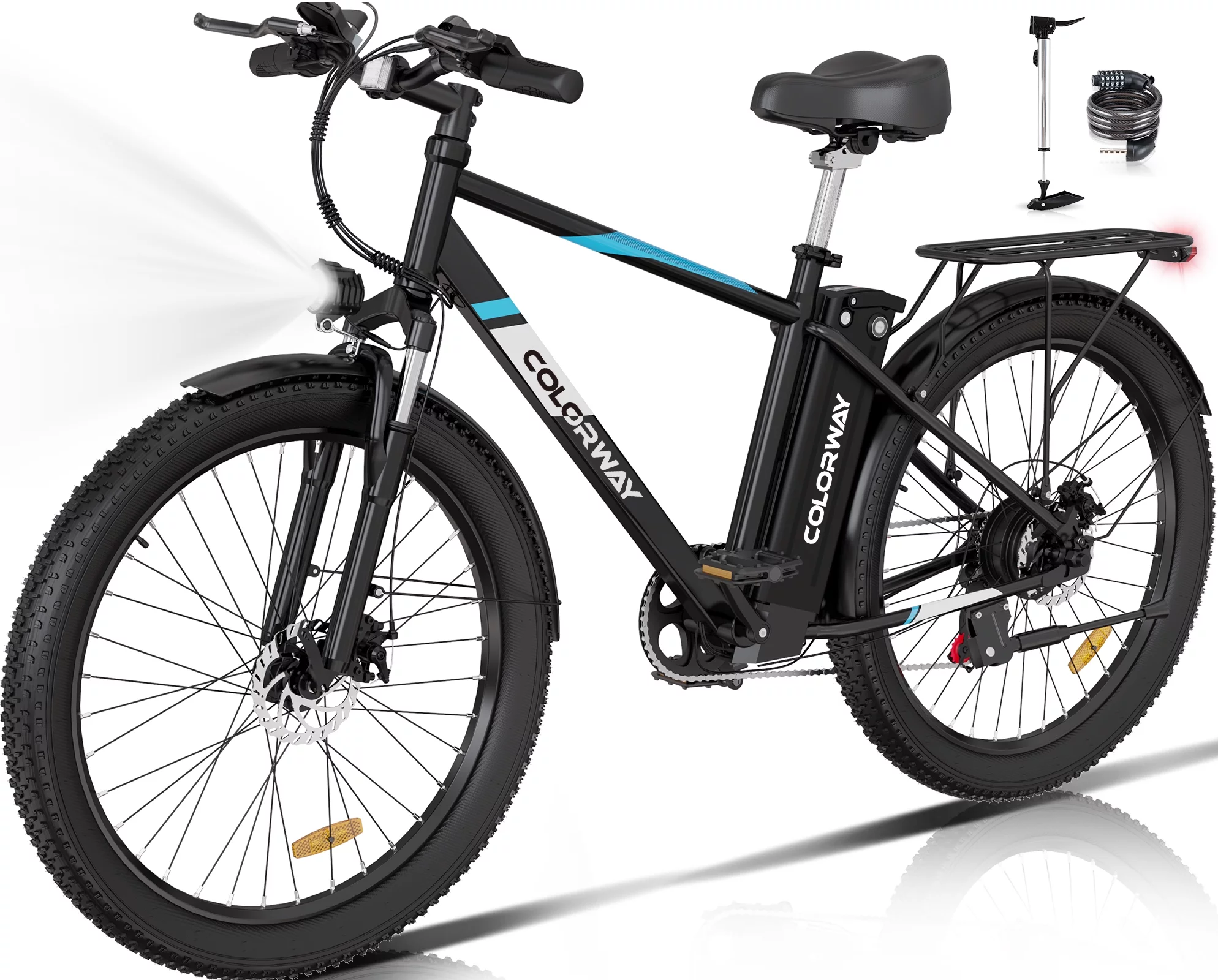 COLORWAY 500W 26″X3.0 Electric Bike for Adults, 36V/15Ah E bike, Shimano 7-Speed, Electric Cruiser Bike for Female Male