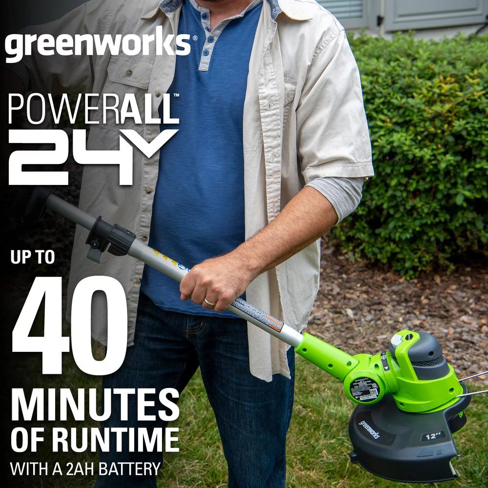 Greenworks 24V 12″ Cordless String Trimmer/Edger with 2.0 Ah USB Battery & Charger 2117902AZVT