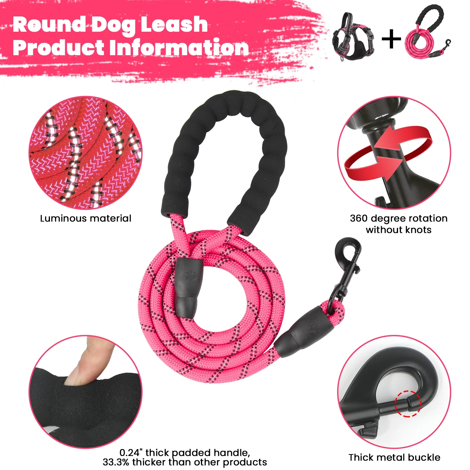 MASBRILL Dog Harness and Leash Set, No Pull Vest Harness, Reflective Adjustable Soft Padded Pet Harness with Handle for Small to Large Dogs