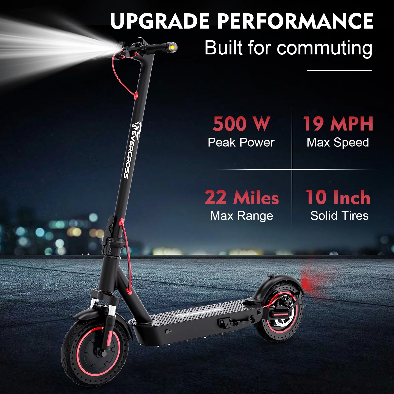 EVERCROSS Electric Scooter, 10” Solid Tires, 22 Miles Long Range Max Speed 19MPH, 500W Peak Power Motor, Folding Electric Scooter for Adult Commute