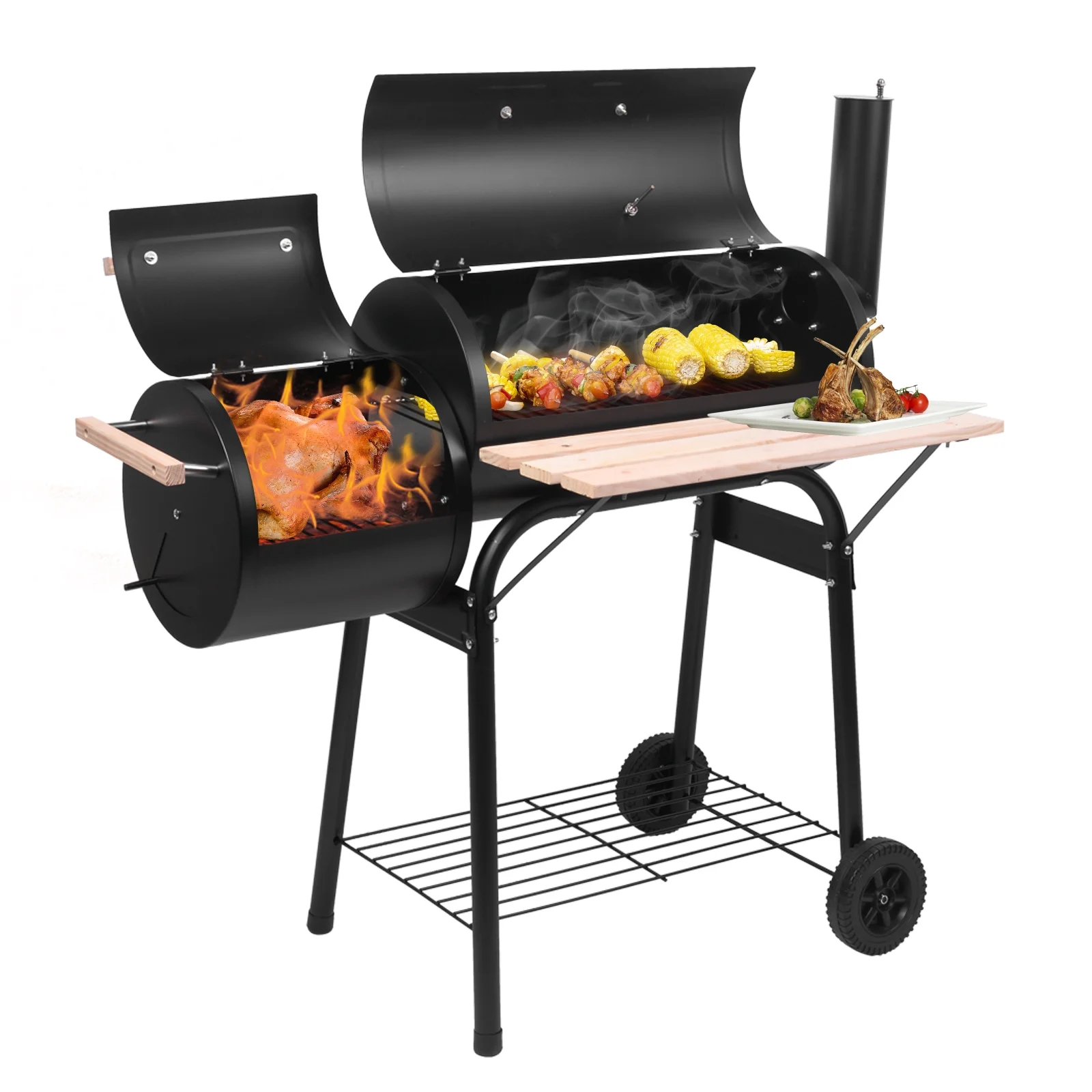 UBesGoo Charcoal Grill Portable BBQ Grill and Offset Smoker Steel BBQ Pit Outdoor for Camping, Black