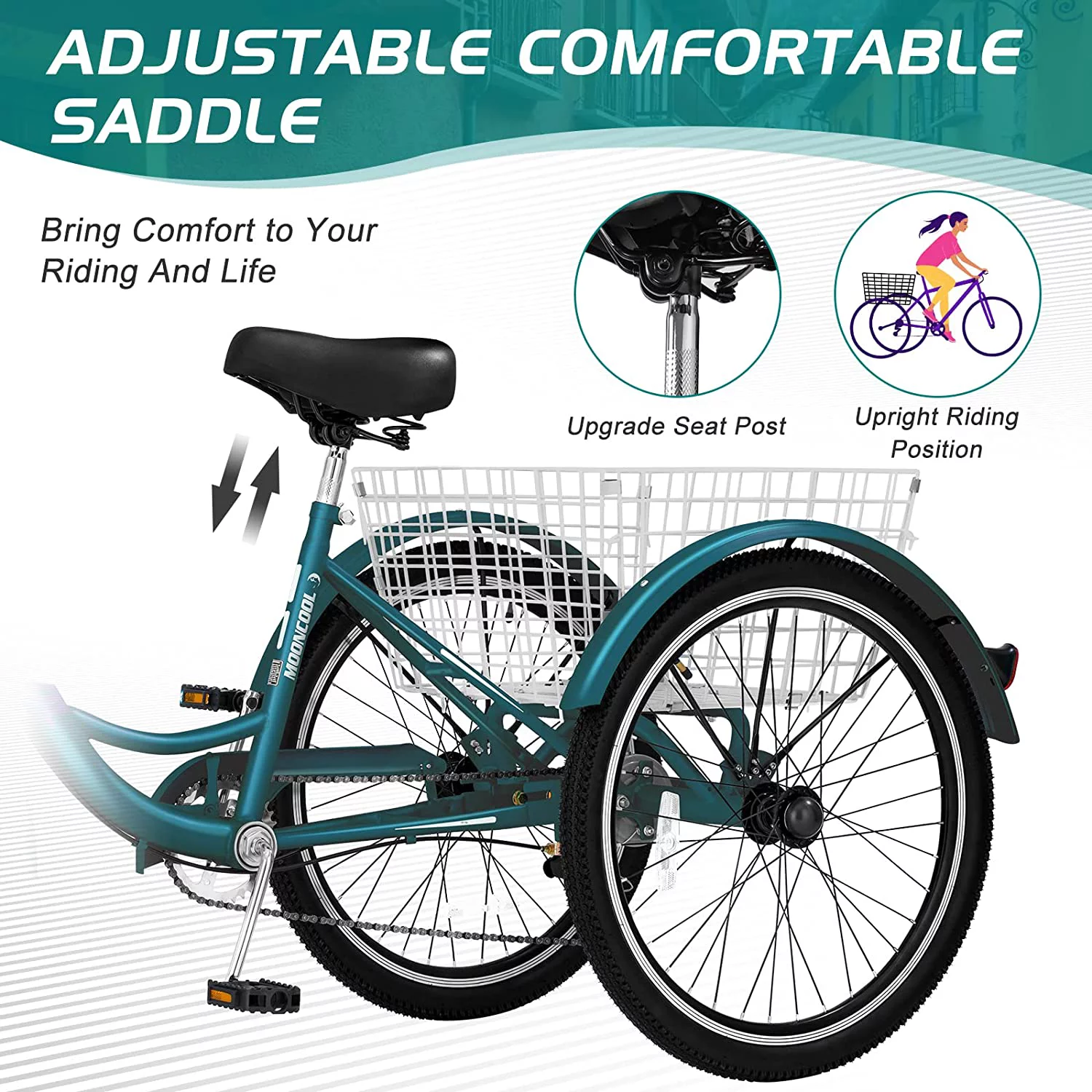 ABORON 20/24/26 inch 7 Speed Adult Tricycles with Big Basket,3-Wheels Cruiser Bike, Adult Trikes For Women ,Men , Seniors