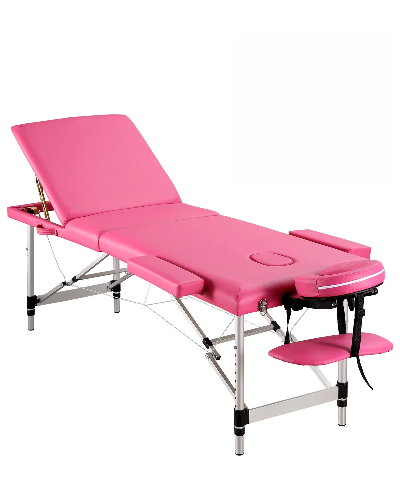 Naipo 3 Folding Portable Lightweight Massage Table Facial Salon Spa Tattoo Bed 82 inches Height Adjustable with Aluminium Leg Carrying Bag, Pink