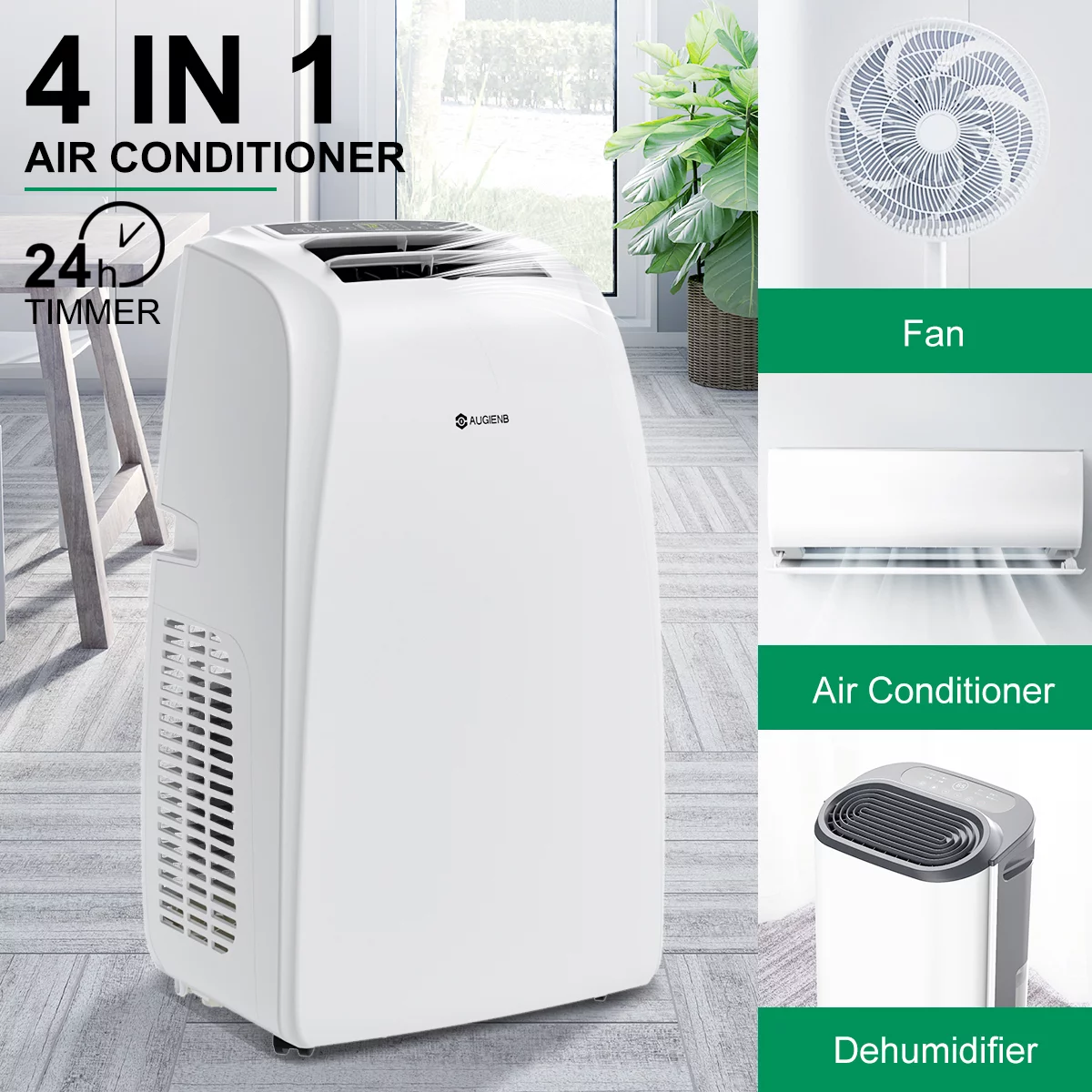 AUGIENB 14000 BTU Portable Air Conditioner,Evaporative Air Cooler ,Dehumidifier Cooling Fan 24-Hour Timer,Cooling Up to 500 Sq, W/ Remote Control &Window Kit