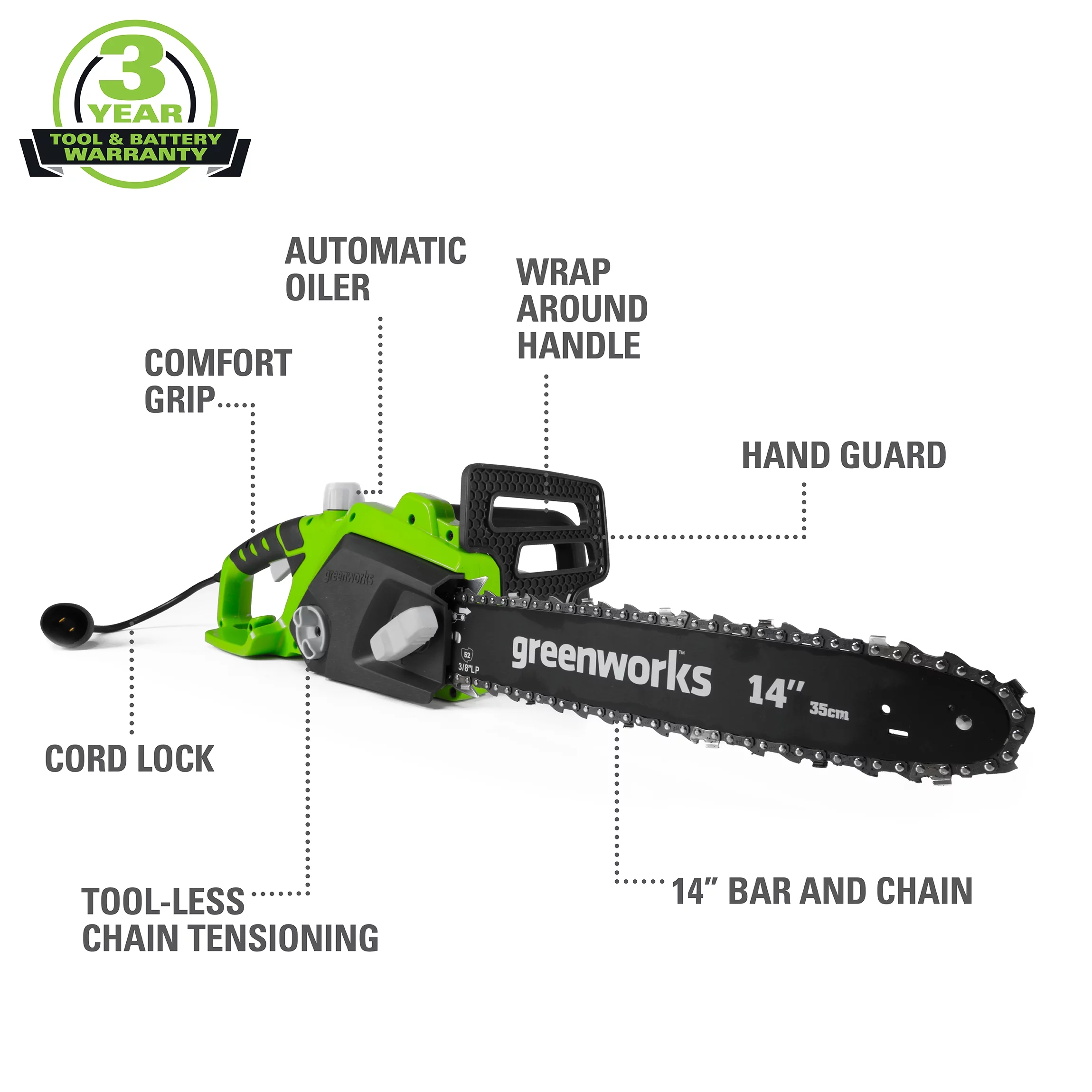 Greenworks 14″ Corded Electric 10.5 Amp Chainsaw 20222