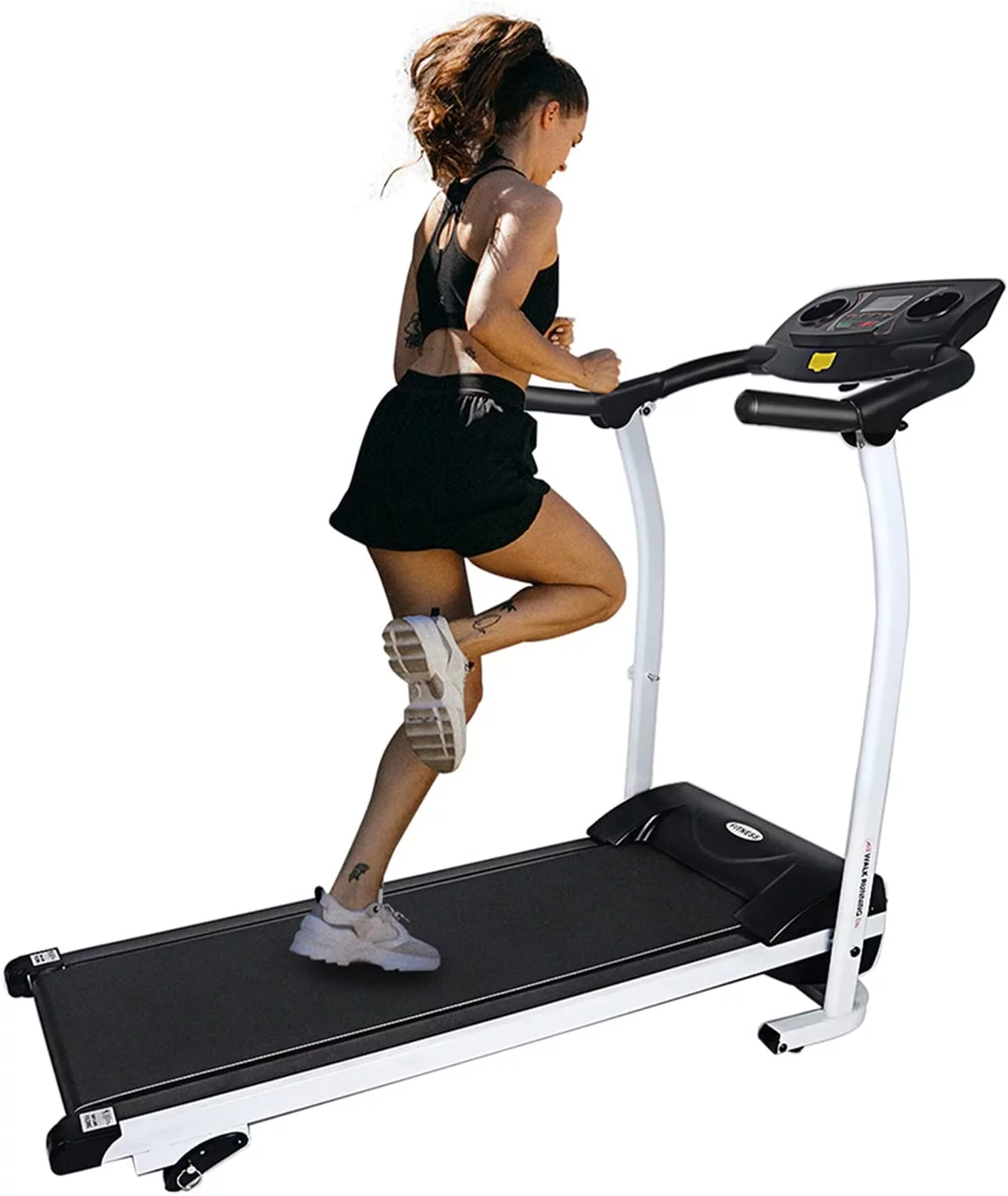 YSSOA Folding Treadmill for Home Exercise with 265 LB Capacity, Device Holder, White and Black